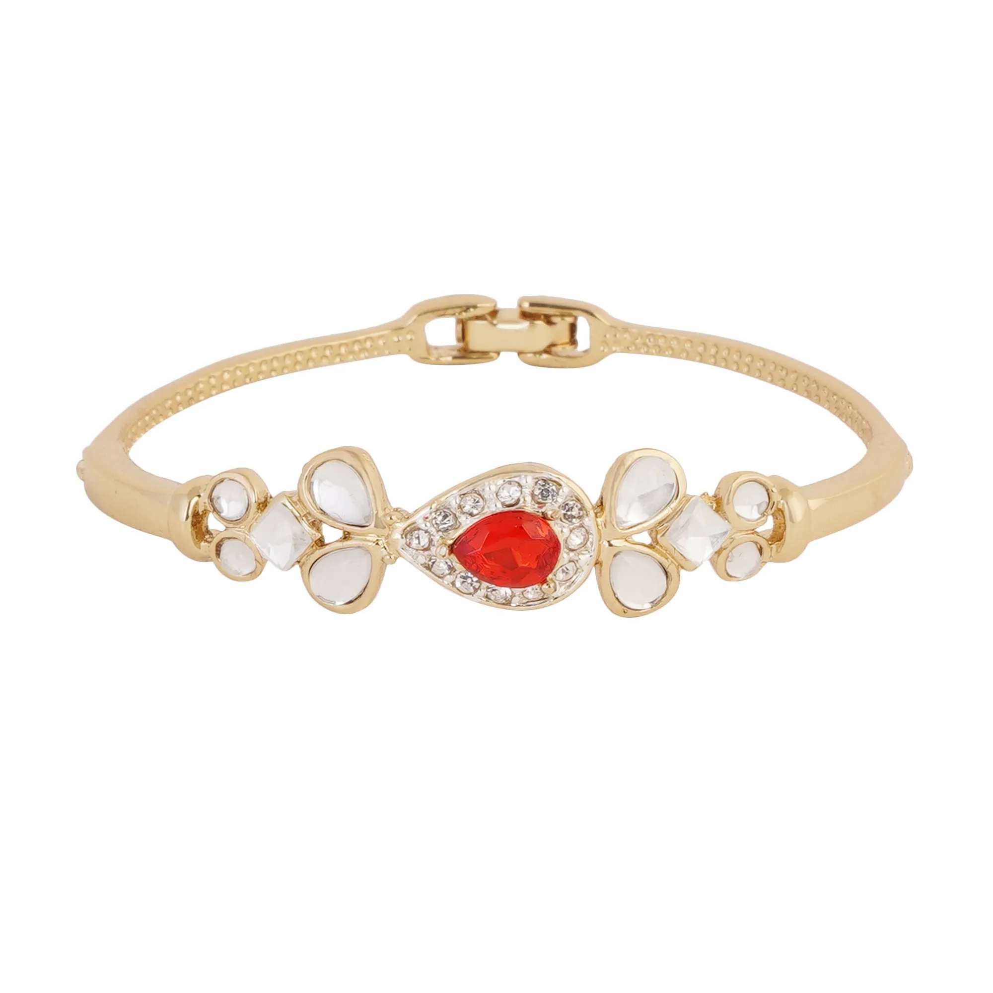 Estele Gold Plated Ruby Halo Regal Kundan Cuff Bracelet for women