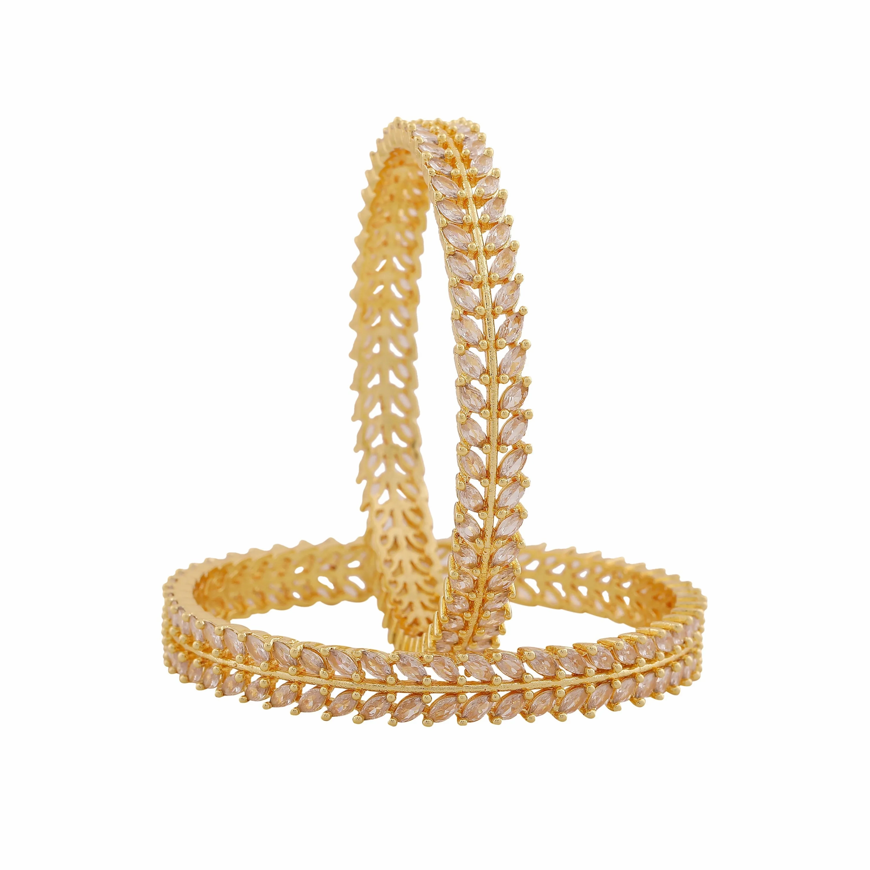 Estele Gold Plated Sparkling White American Diamond Bangles|Available Sizes in 2:6 &amp; 2:8|A Dazzling Choice for Modern Women