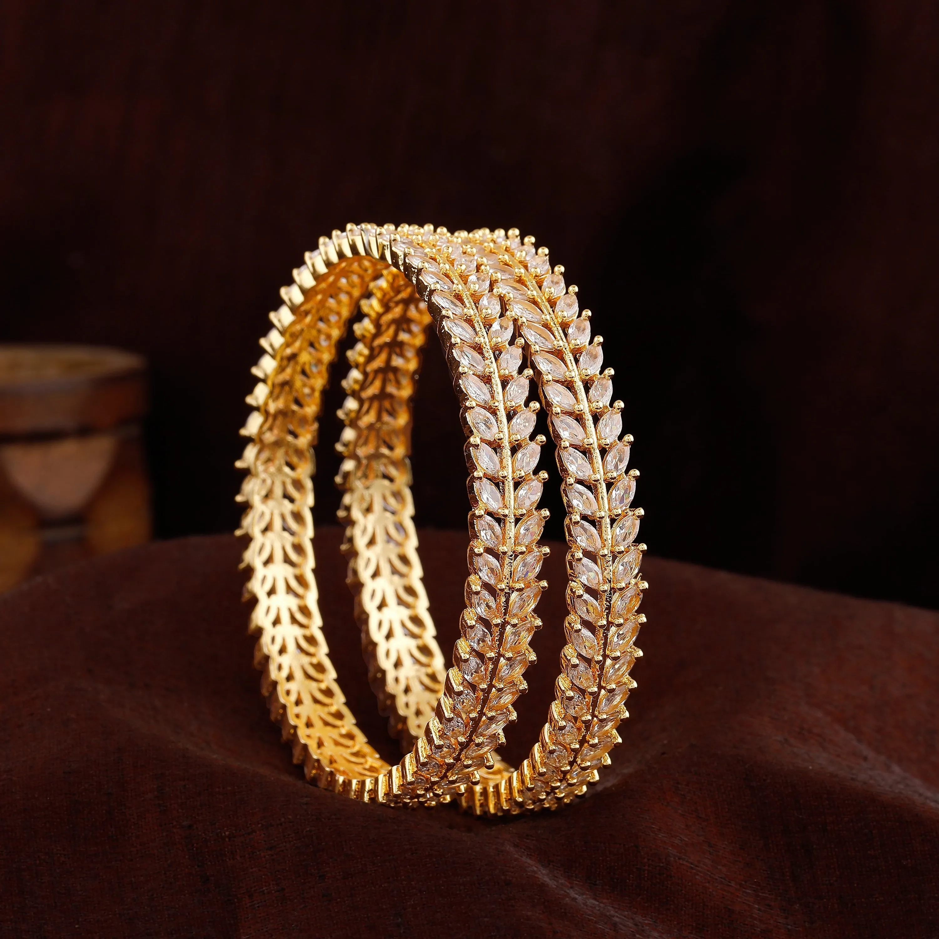 Estele Gold Plated Sparkling White American Diamond Bangles|Available Sizes in 2:6 &amp; 2:8|A Dazzling Choice for Modern Women