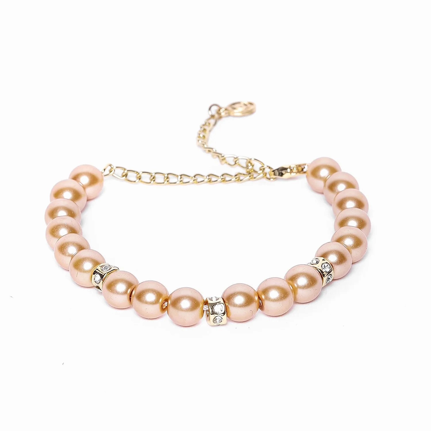 Estele Gold Plated Trendy &amp; Refined Single Line Purple Pearl Bracelet with White Crystals for Girls and Women