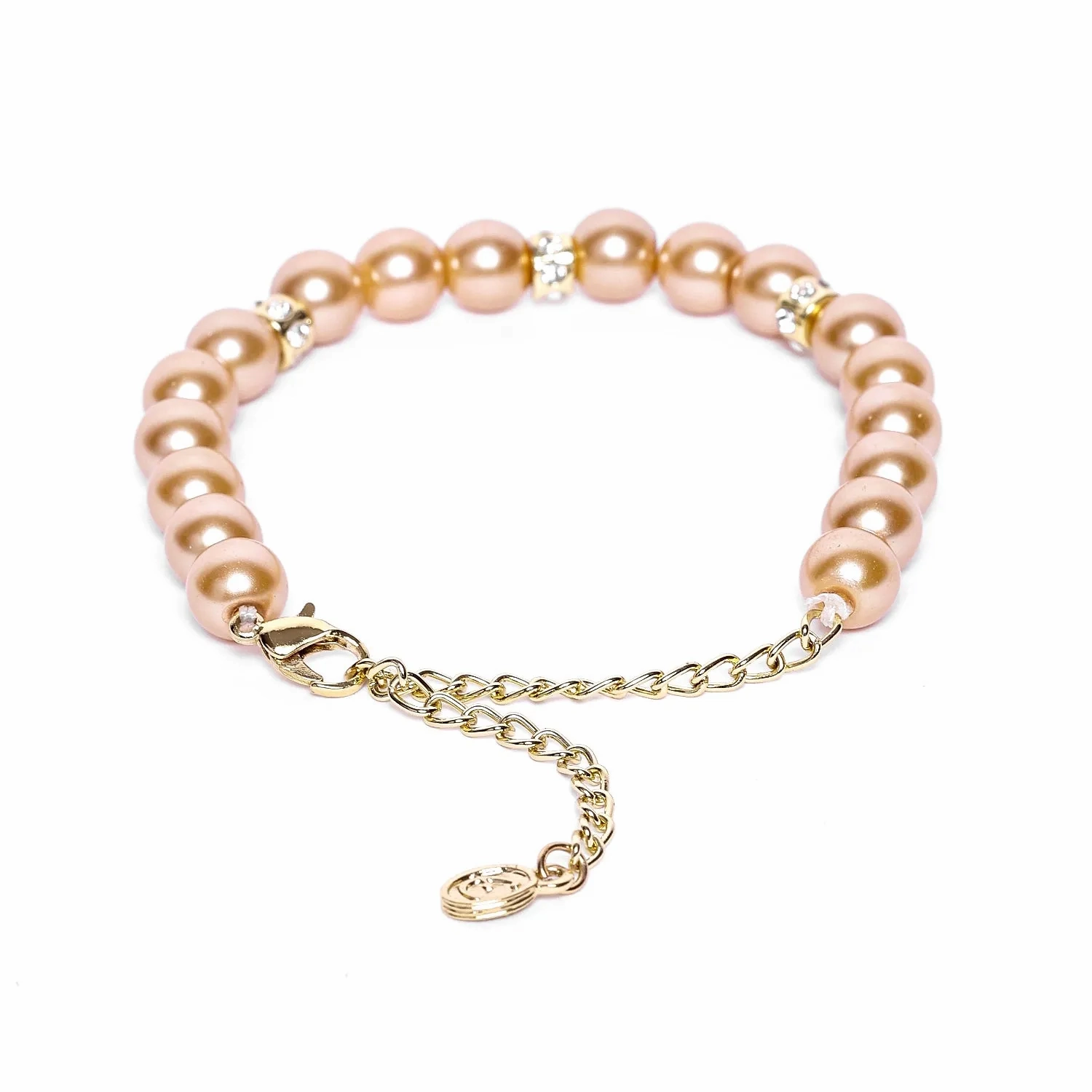 Estele Gold Plated Trendy &amp; Refined Single Line Purple Pearl Bracelet with White Crystals for Girls and Women