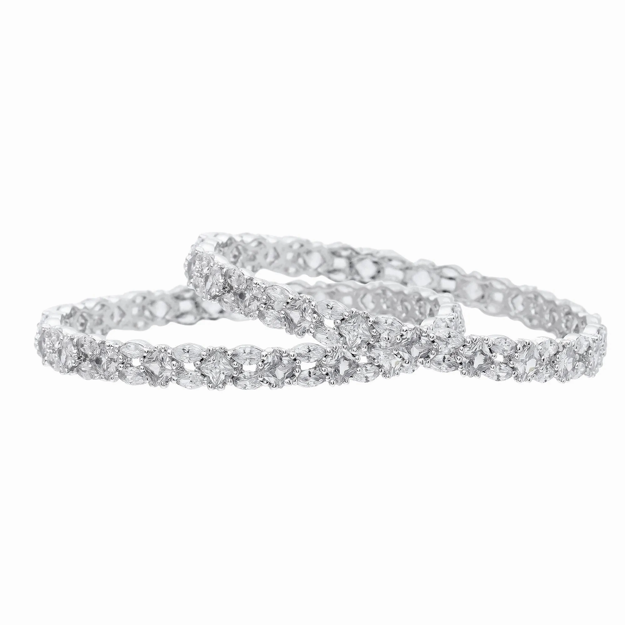 Estele Rhodium Plated Eye-Catching White American Diamond 2:6 Size Bangles|Exclusive Designer Jewelry for Women