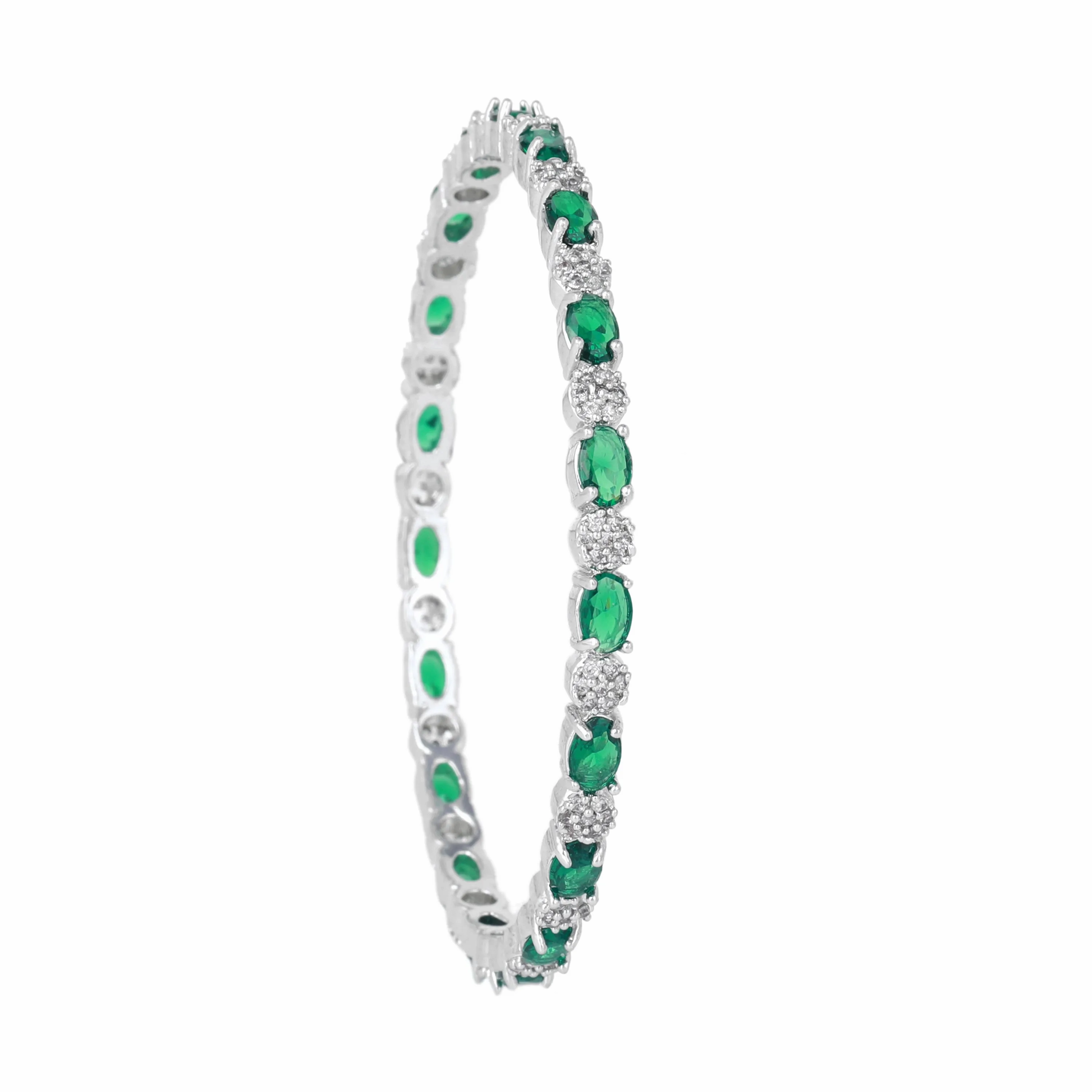 Estele Rhodium Plated Glamorous Green American Diamond Bangles |Available in 2:4, 2:6, &amp; 2:8 Sizes|A Timeless Look for Women