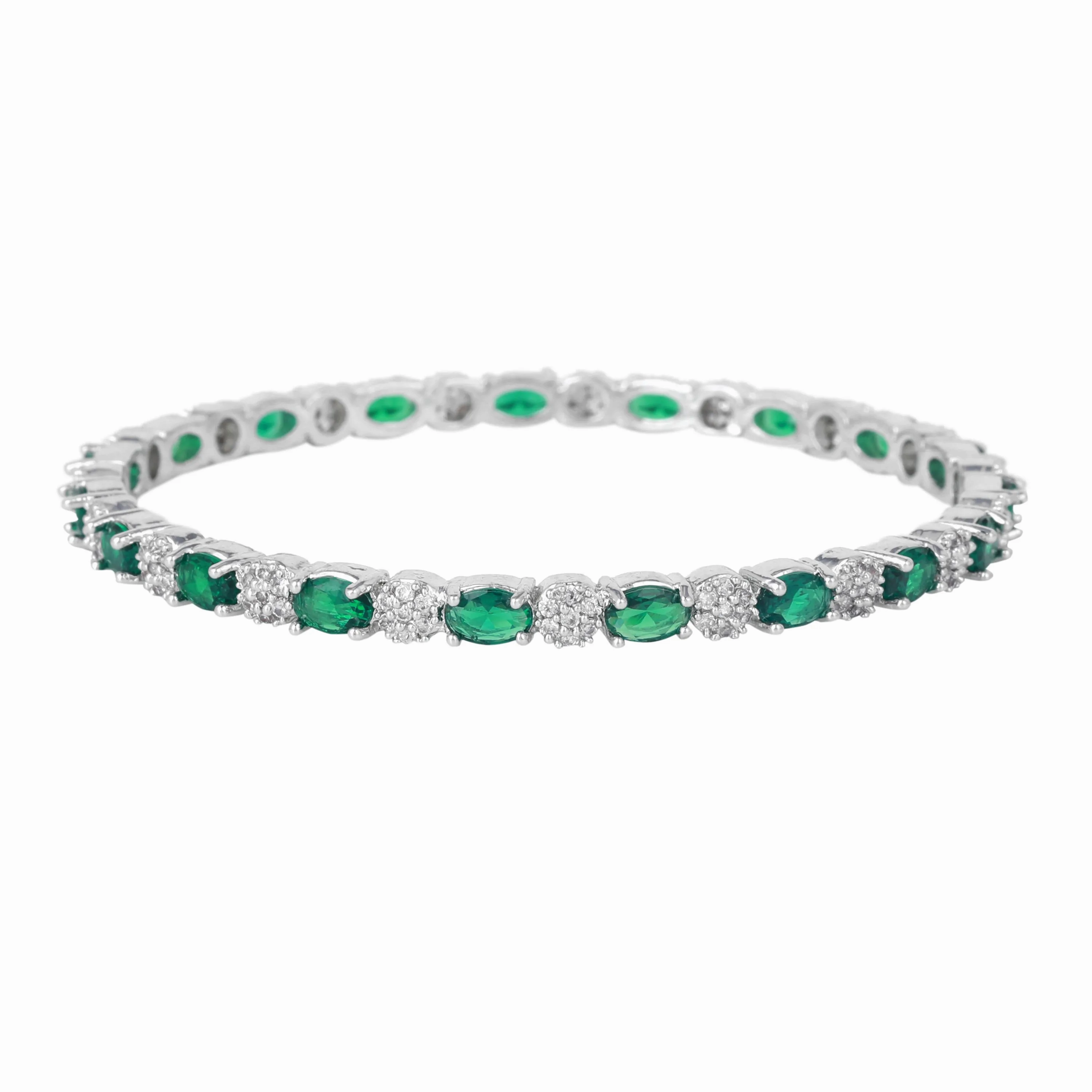 Estele Rhodium Plated Glamorous Green American Diamond Bangles |Available in 2:4, 2:6, &amp; 2:8 Sizes|A Timeless Look for Women