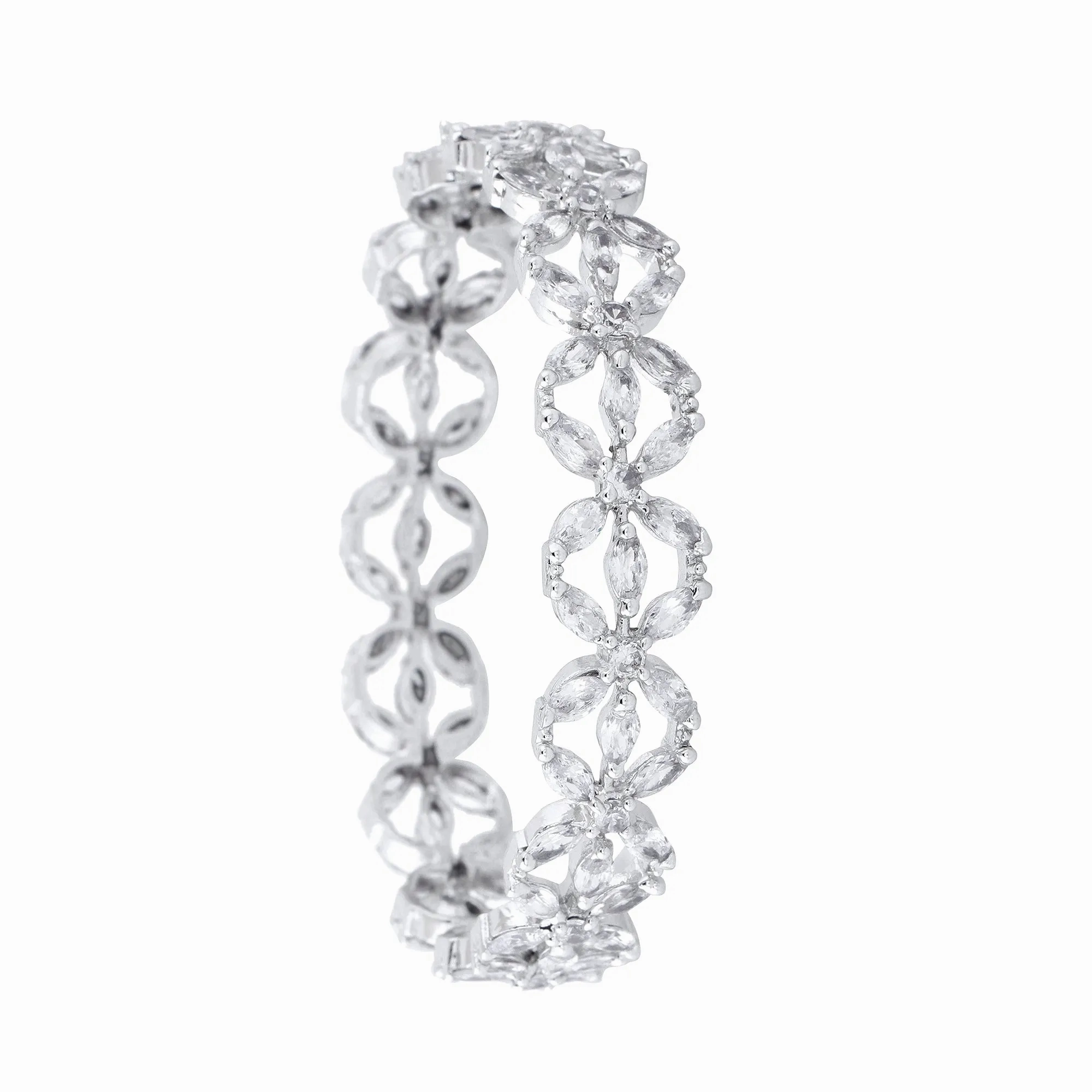 Estele Rhodium Plated Gleaming White American Diamond 2:6 Size Bangles | Modern &amp; Graceful Jewelry for Women