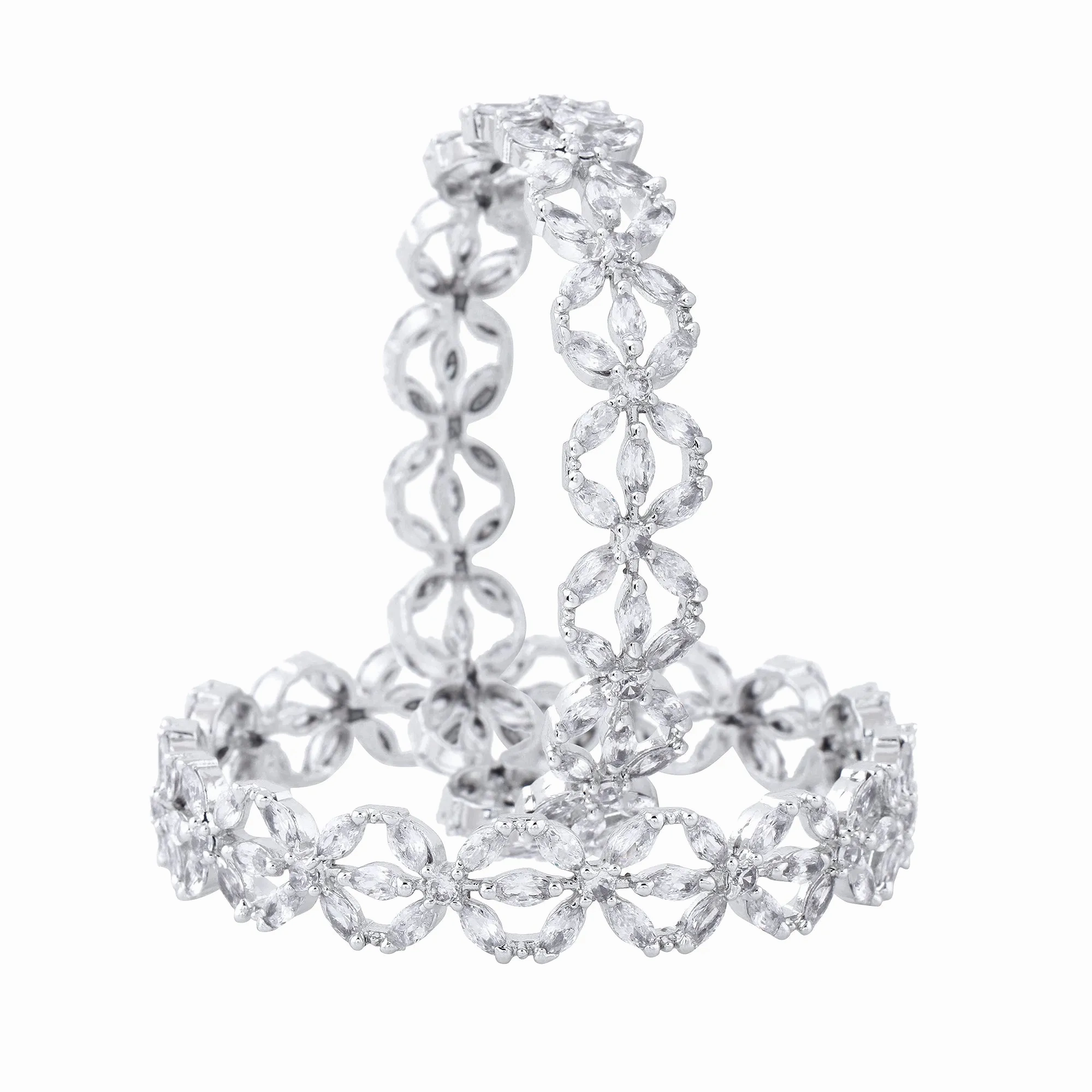 Estele Rhodium Plated Gleaming White American Diamond 2:6 Size Bangles | Modern &amp; Graceful Jewelry for Women