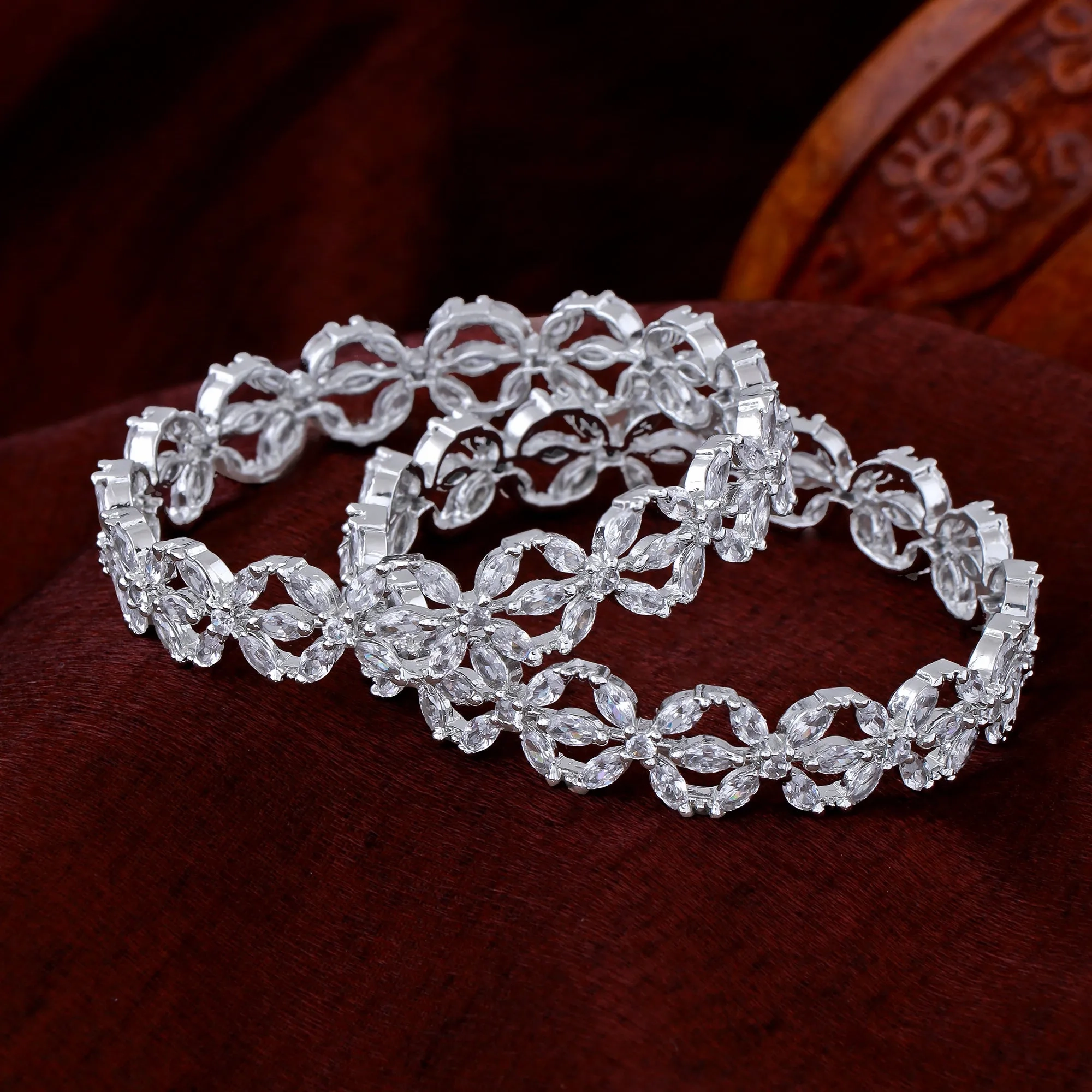 Estele Rhodium Plated Gleaming White American Diamond 2:6 Size Bangles | Modern &amp; Graceful Jewelry for Women