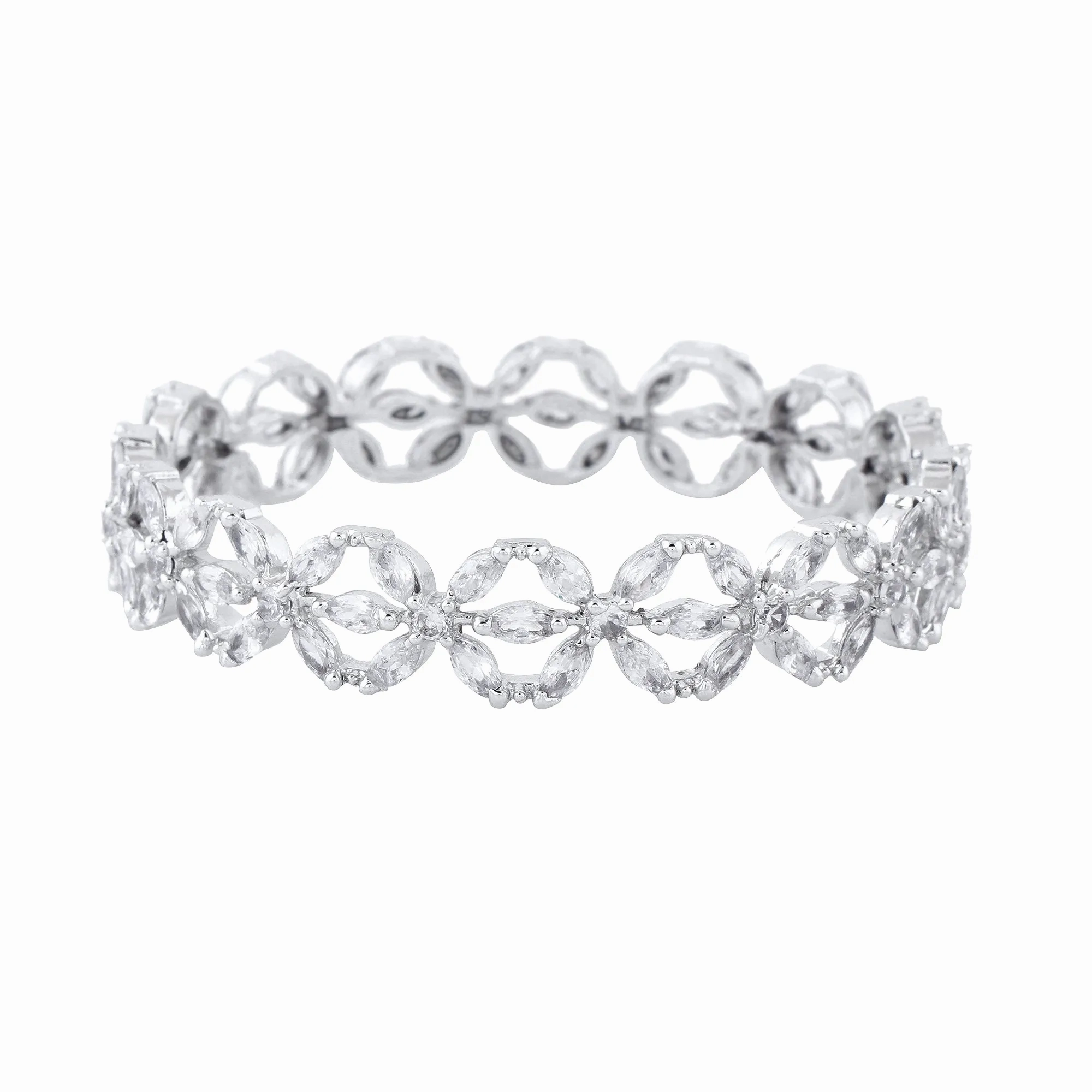 Estele Rhodium Plated Gleaming White American Diamond 2:6 Size Bangles | Modern &amp; Graceful Jewelry for Women