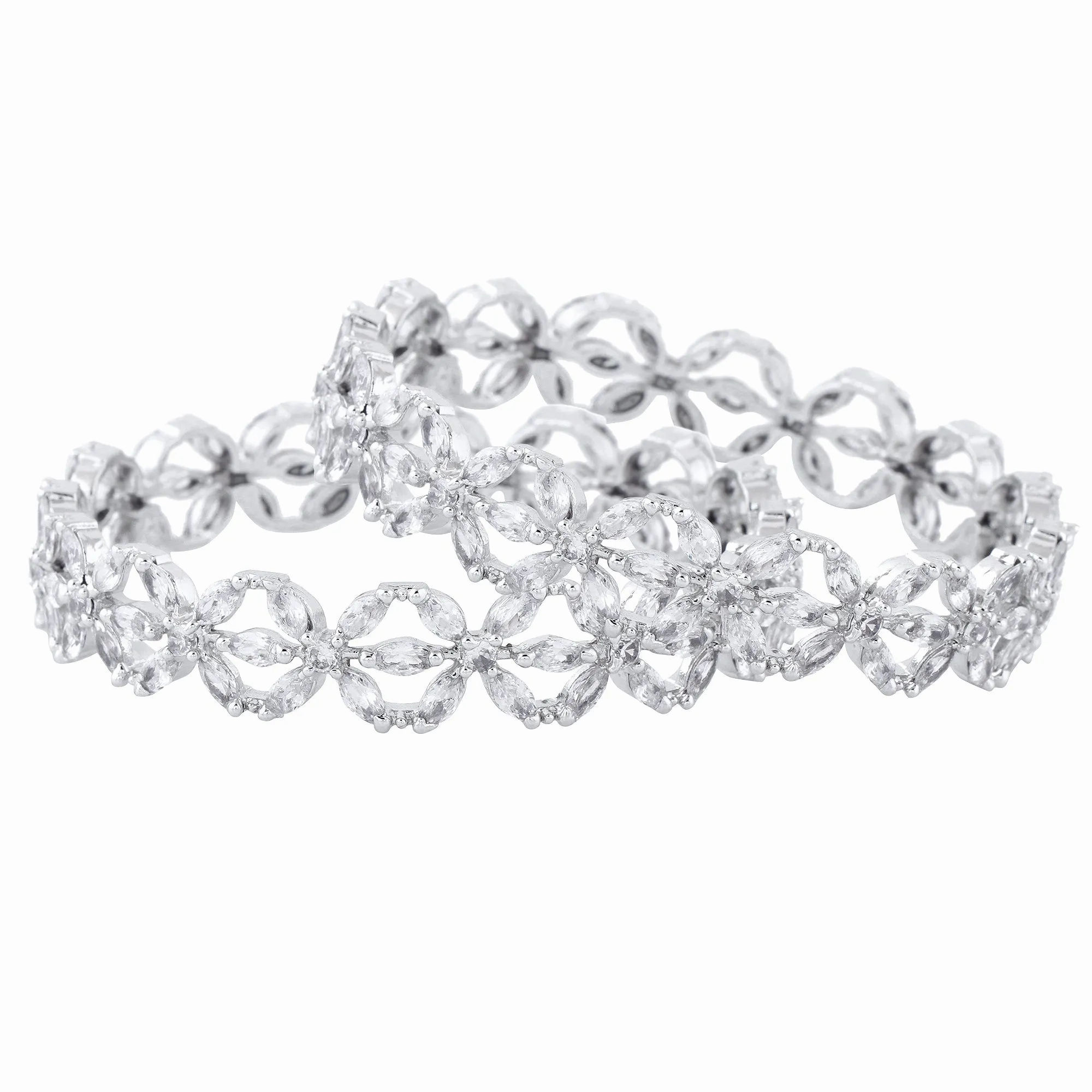 Estele Rhodium Plated Gleaming White American Diamond 2:6 Size Bangles | Modern &amp; Graceful Jewelry for Women