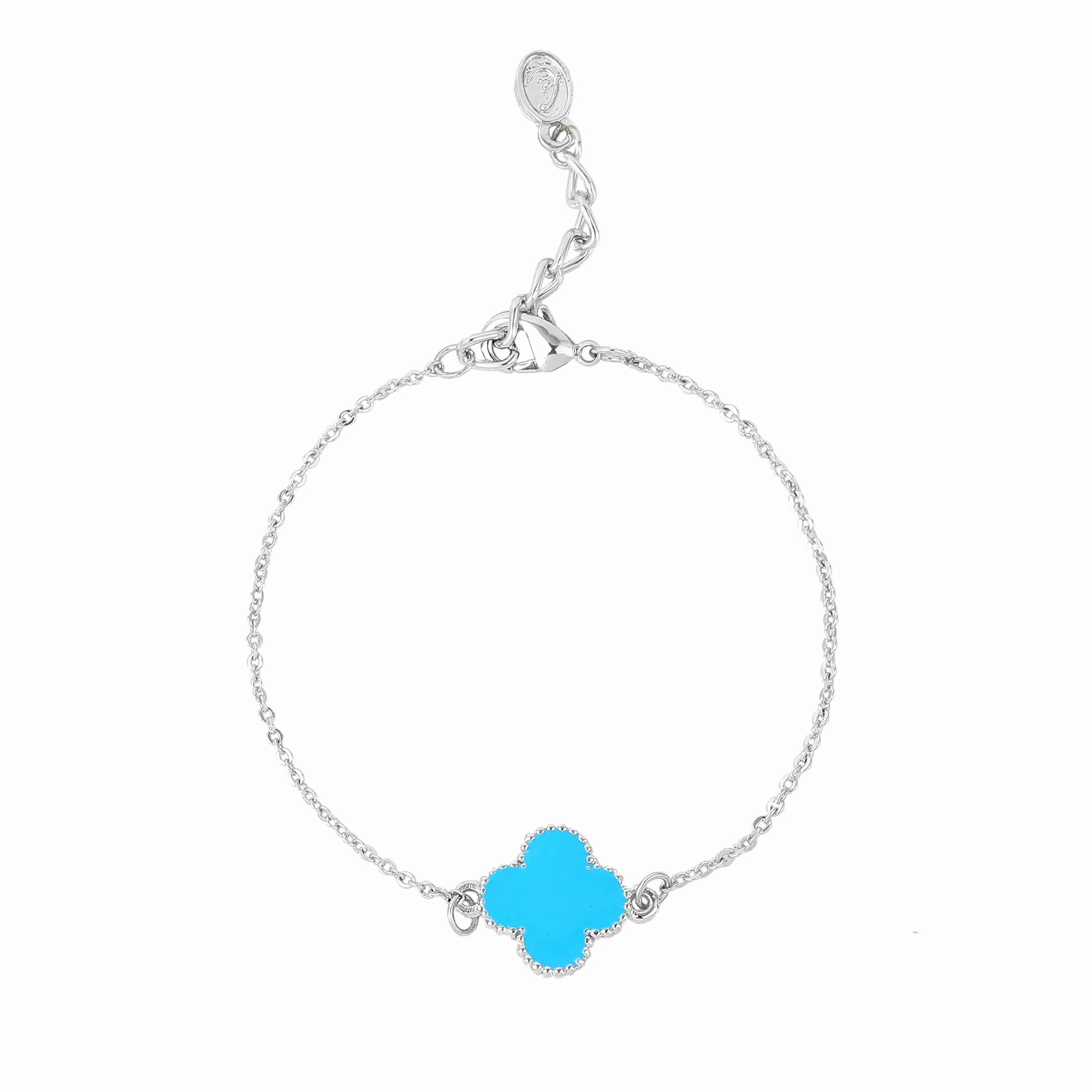 Estele Rhodium Plated Latest Stylish Single Blue Clover Leaf Designer Adjustable Bracelet for Girls and Women