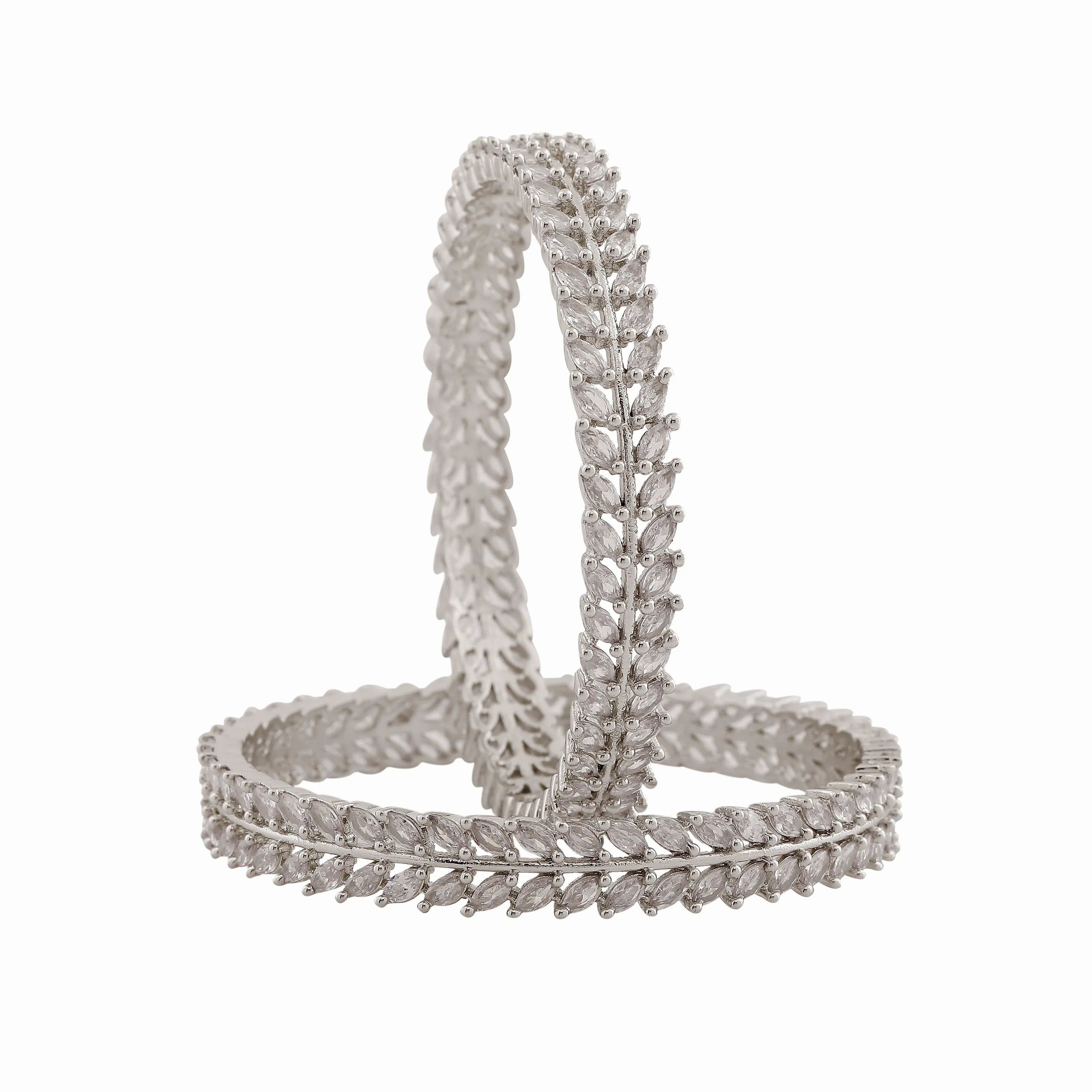 Estele Rhodium Plated Luxurious White American Diamond Bangles | Available Sizes in 2:6 &amp; 2:8|A Dazzling Choice for Modern Women
