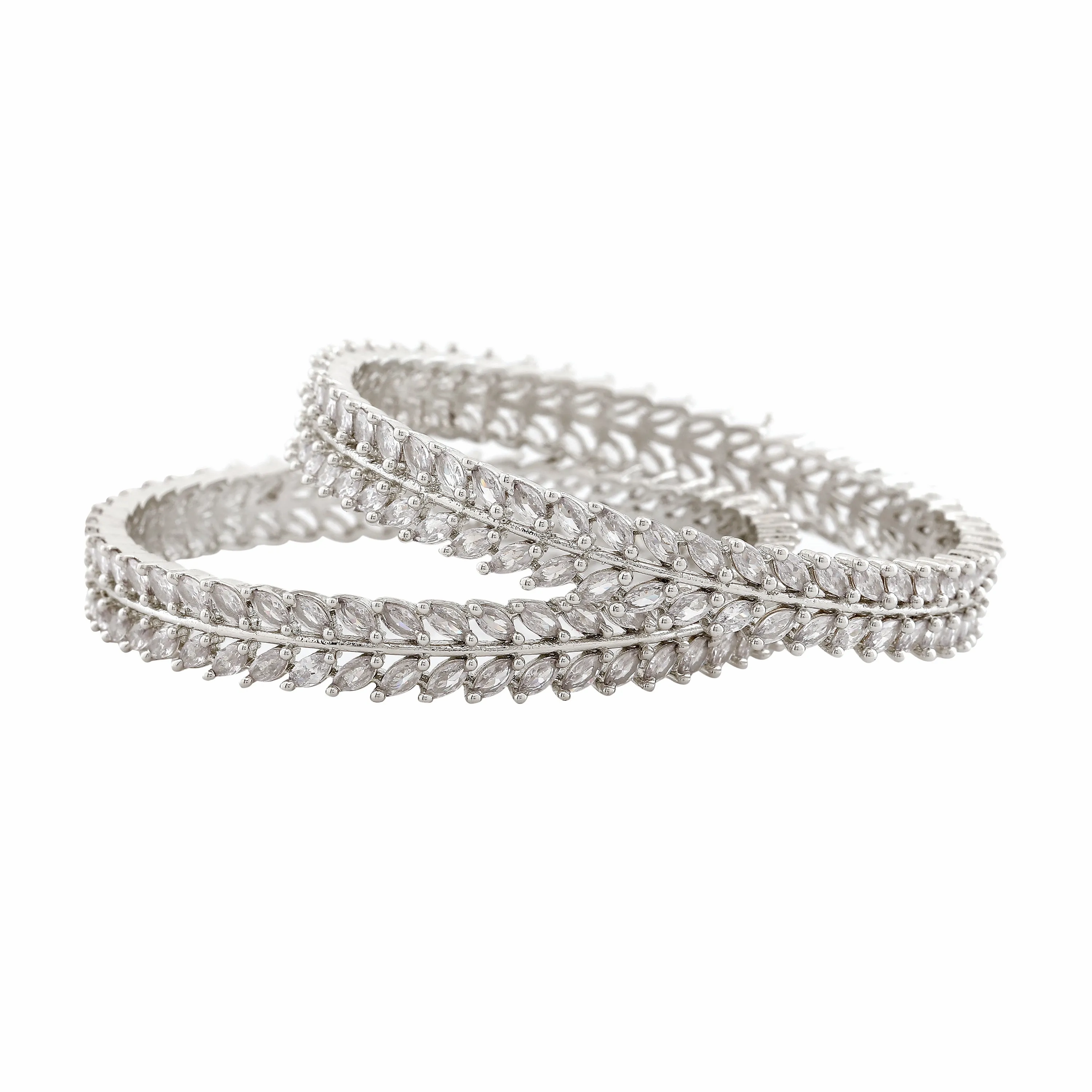 Estele Rhodium Plated Luxurious White American Diamond Bangles | Available Sizes in 2:6 &amp; 2:8|A Dazzling Choice for Modern Women