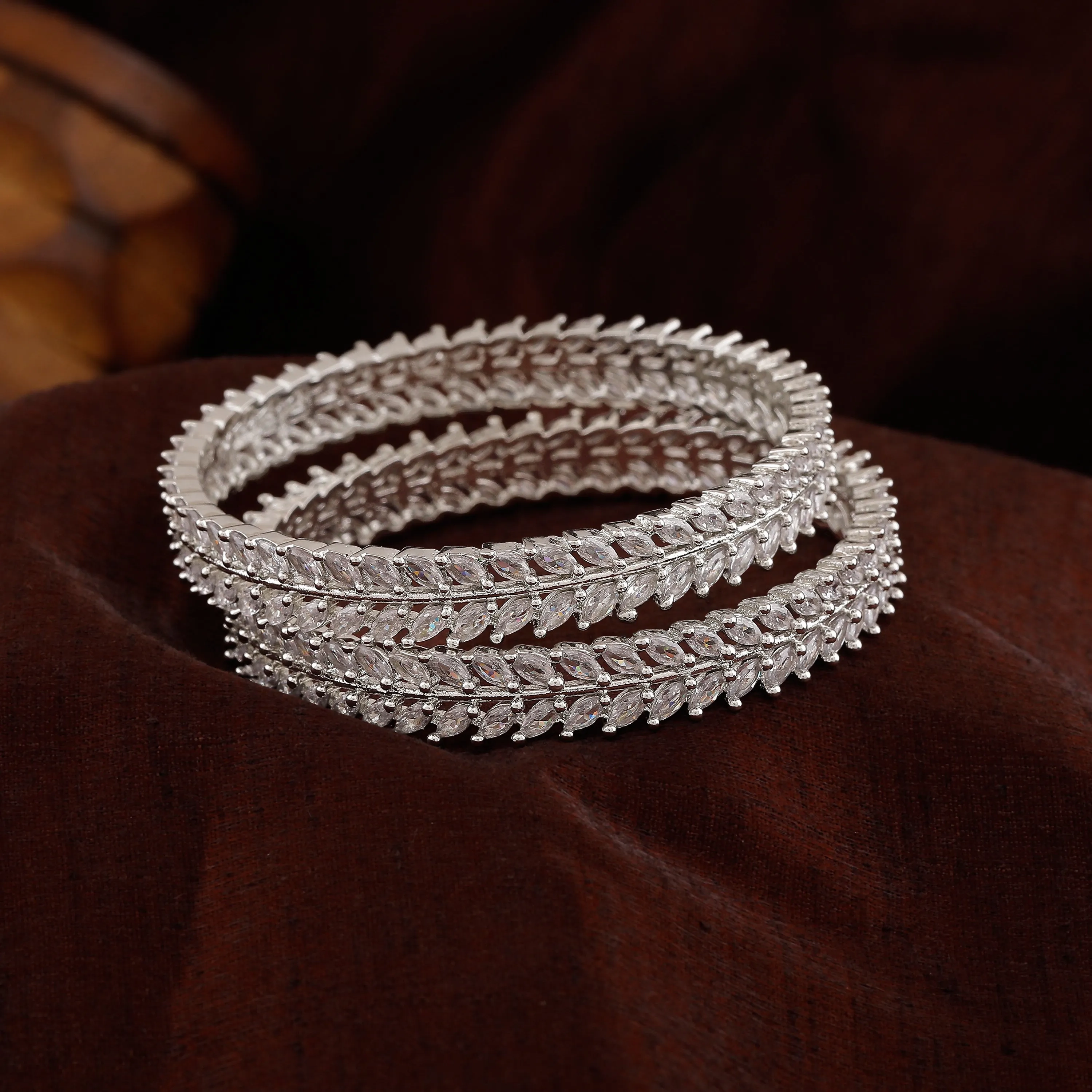 Estele Rhodium Plated Luxurious White American Diamond Bangles | Available Sizes in 2:6 &amp; 2:8|A Dazzling Choice for Modern Women