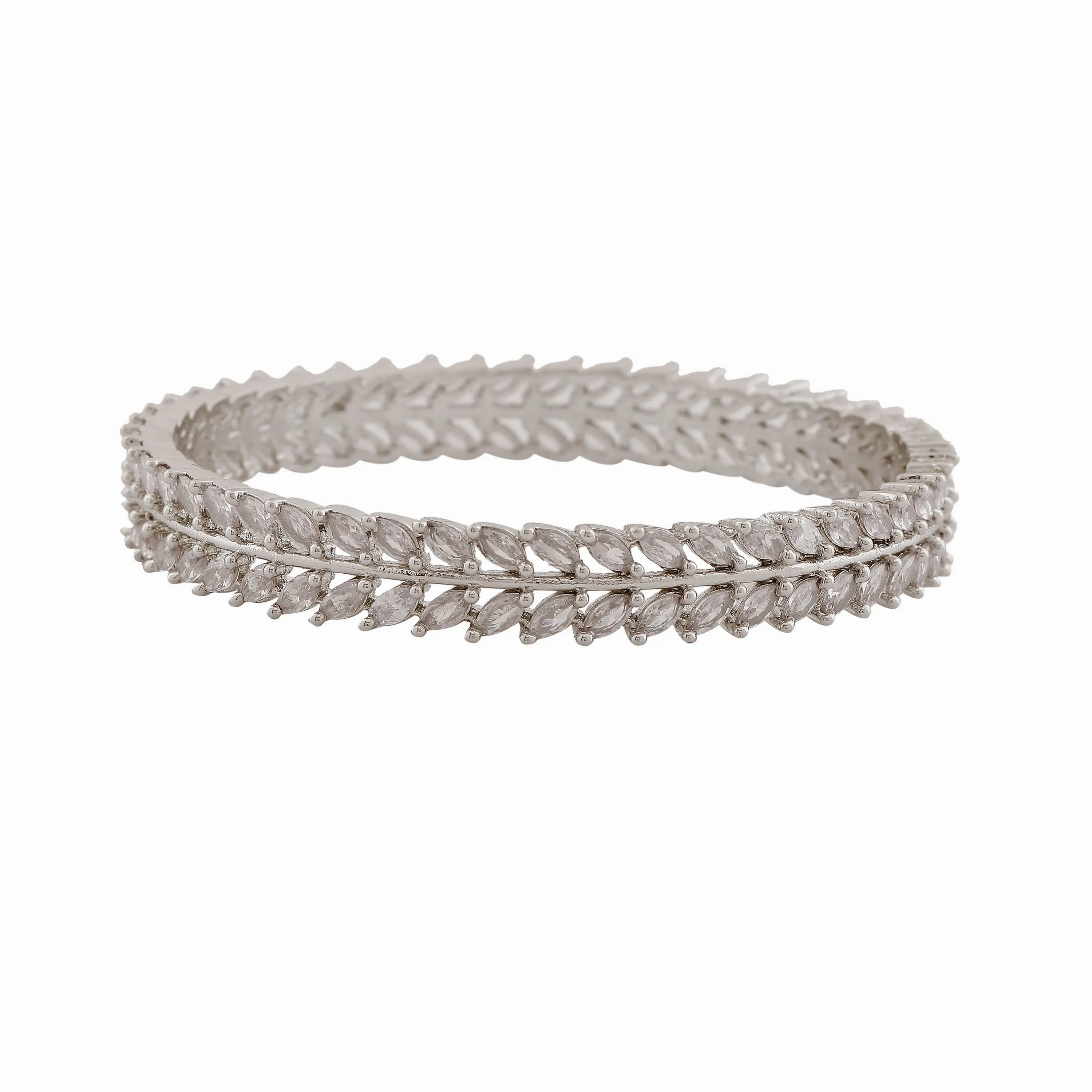 Estele Rhodium Plated Luxurious White American Diamond Bangles | Available Sizes in 2:6 &amp; 2:8|A Dazzling Choice for Modern Women