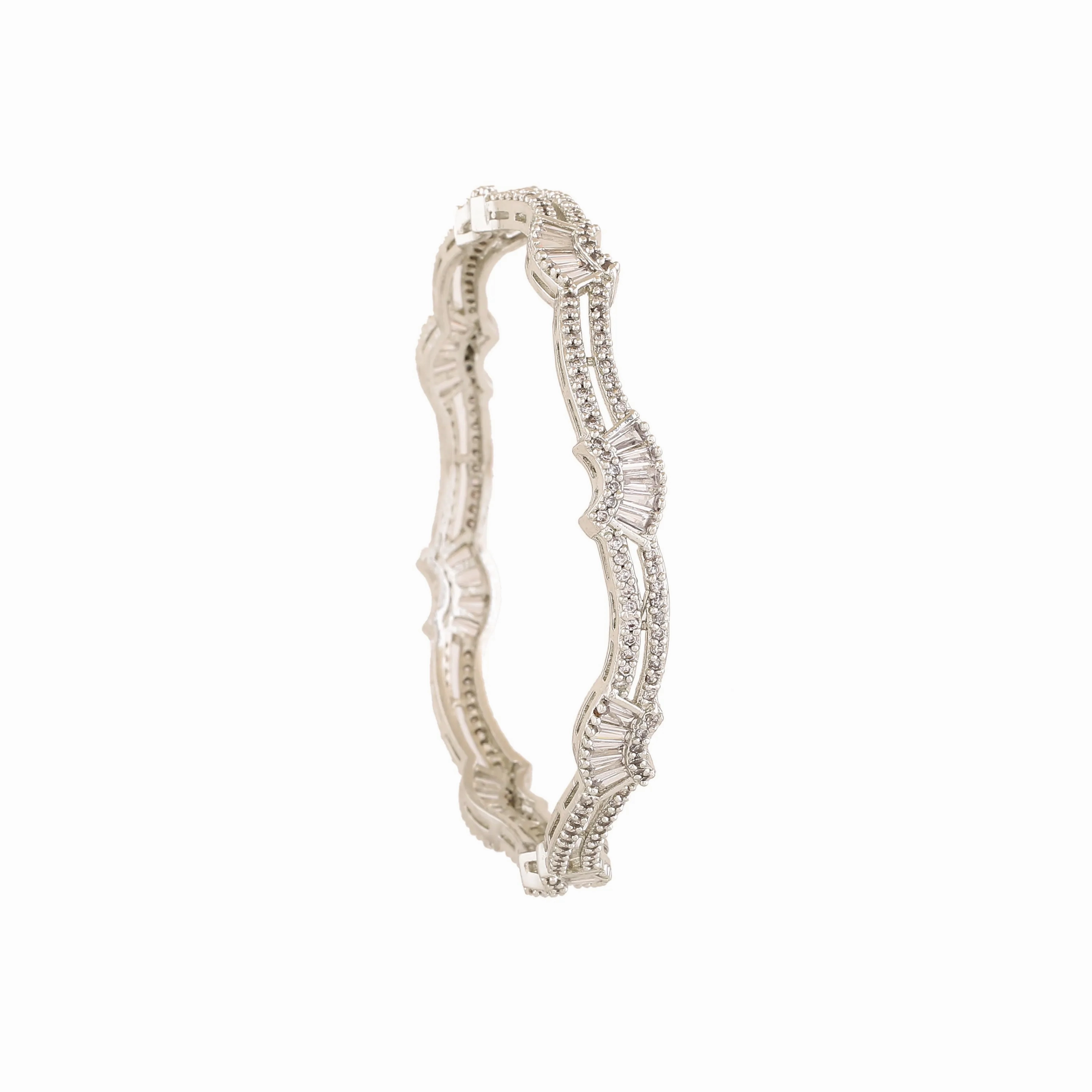 Estele Rhodium Plated Stunning White American Diamond Bangles |Available Sizes in 2:6 &amp; 2:8| Classic Design with Modern Elegance for Women