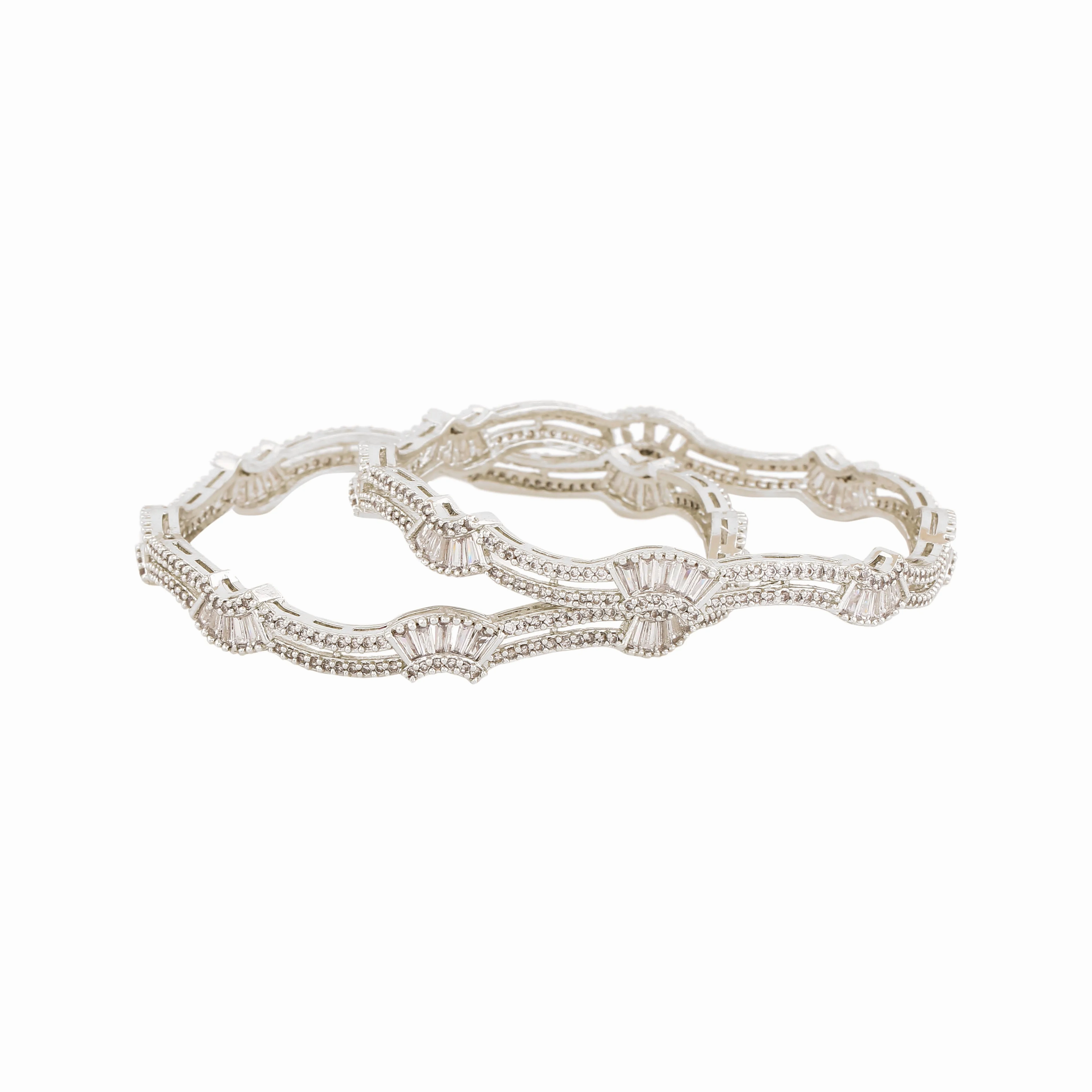 Estele Rhodium Plated Stunning White American Diamond Bangles |Available Sizes in 2:6 &amp; 2:8| Classic Design with Modern Elegance for Women