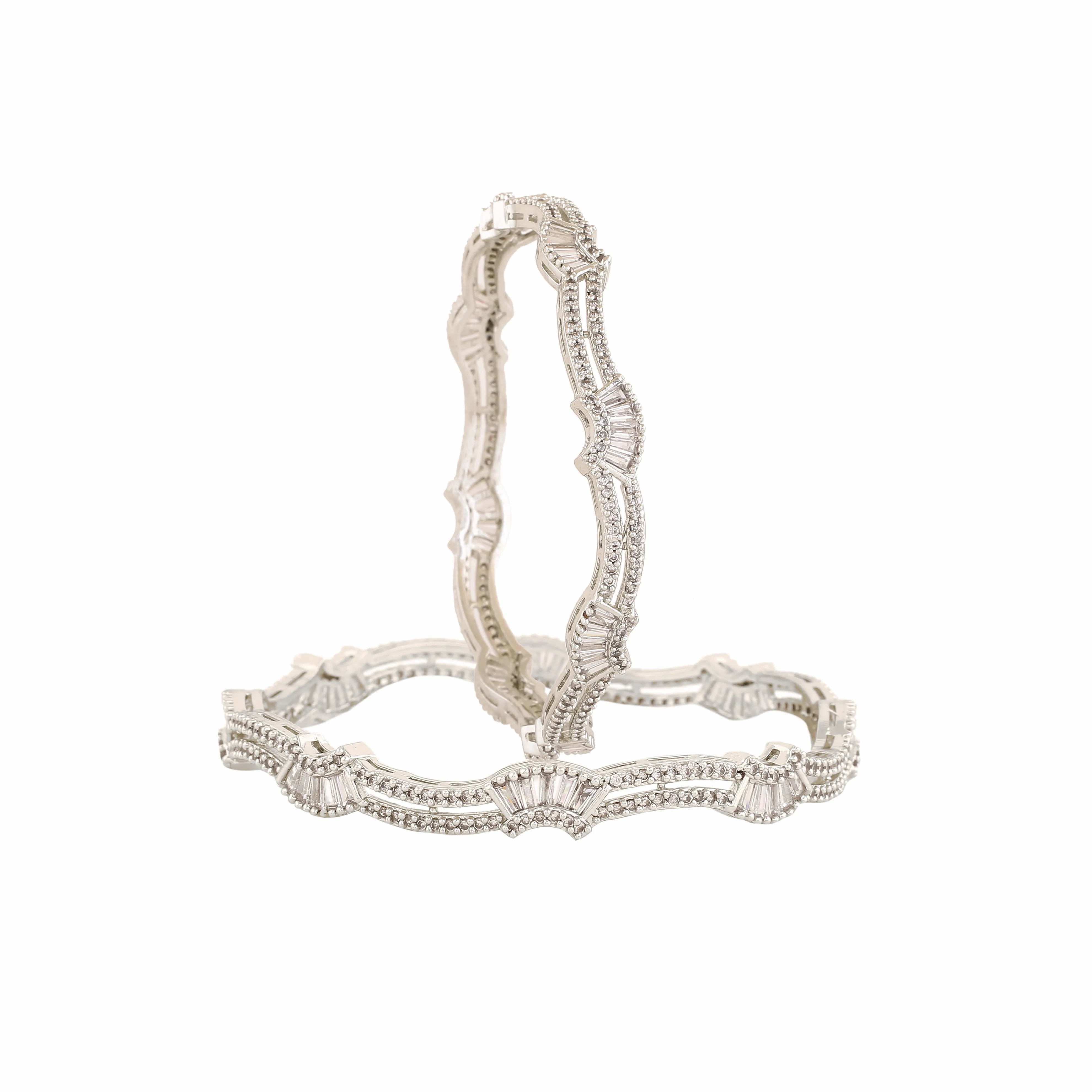 Estele Rhodium Plated Stunning White American Diamond Bangles |Available Sizes in 2:6 &amp; 2:8| Classic Design with Modern Elegance for Women