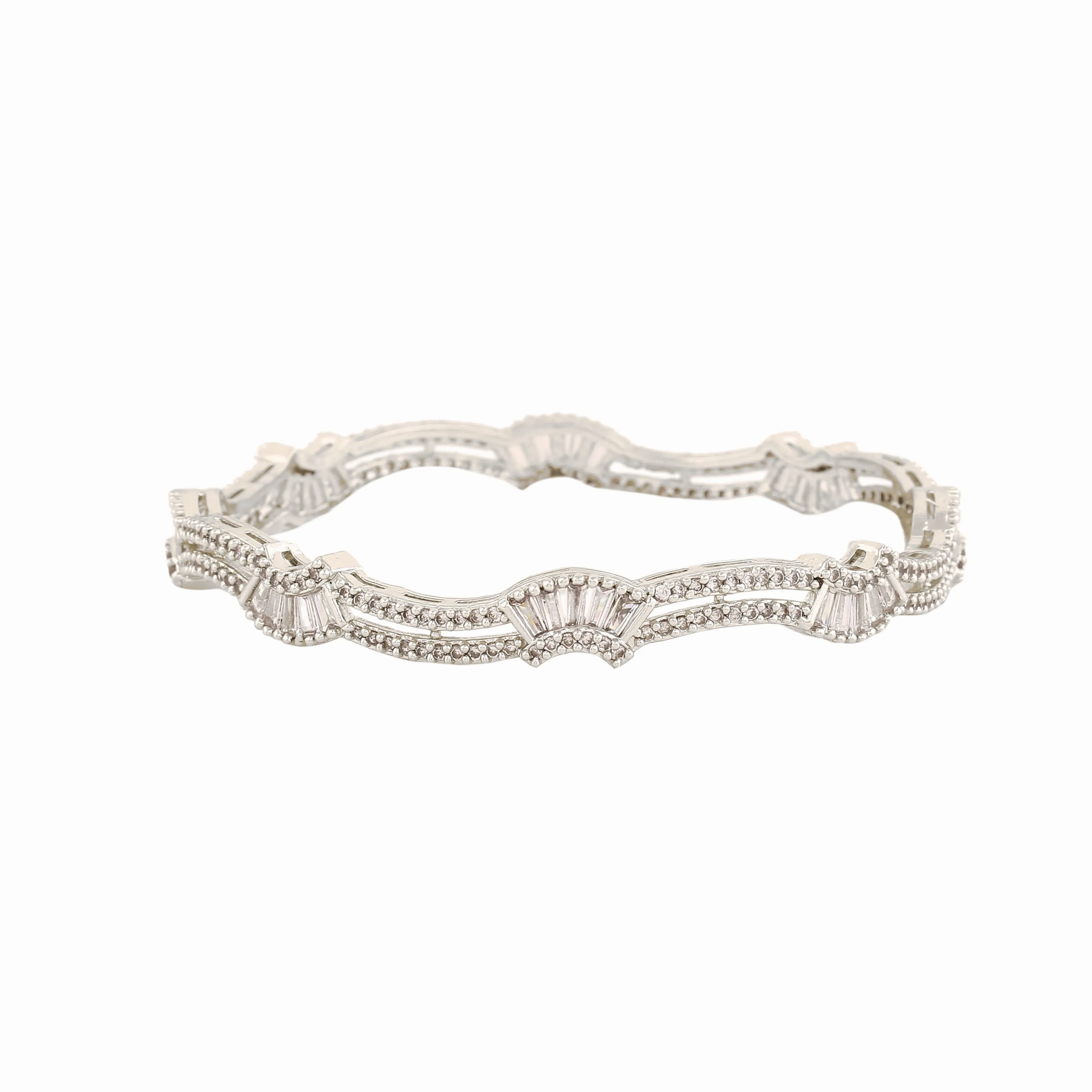 Estele Rhodium Plated Stunning White American Diamond Bangles |Available Sizes in 2:6 &amp; 2:8| Classic Design with Modern Elegance for Women