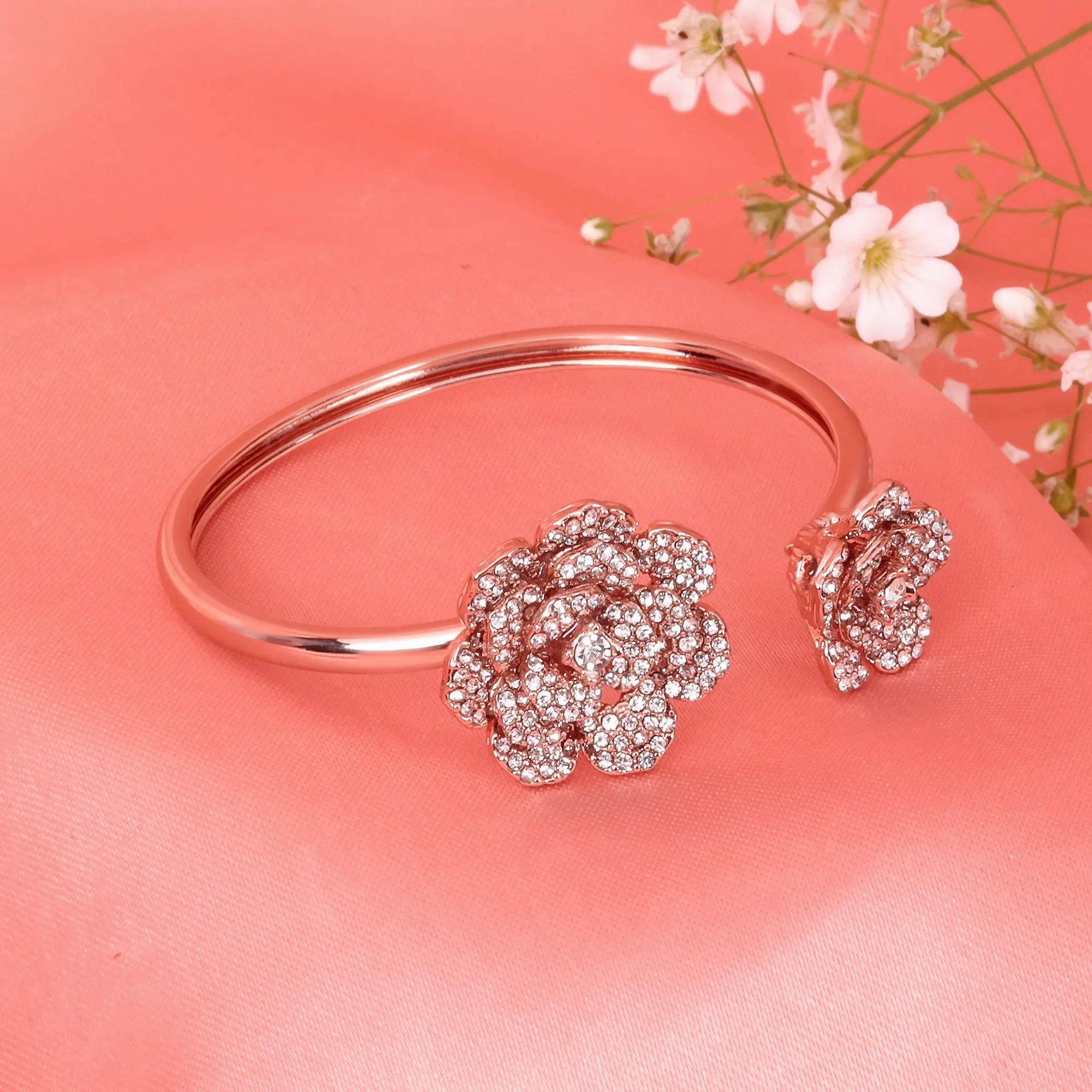 Estele Rose Collectiona??? Exclusive Rose Motif Cuff Bracelet for Women with Premium Rosegold Finish|Adjustable &amp; Comfort Fit for All Wrist Sizes