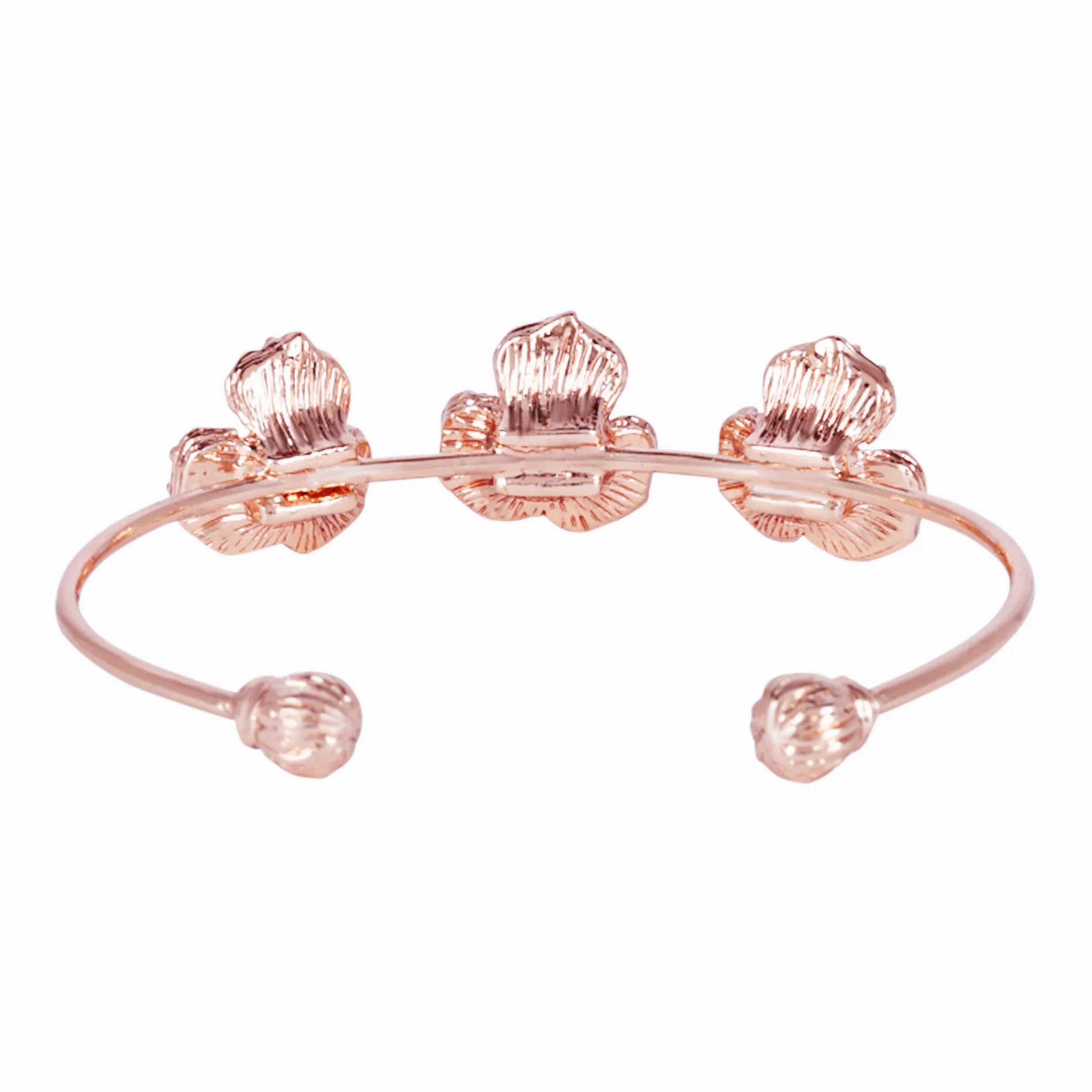 Estele Rose Collectiona??? Modern Rose Motif Cuff Bracelet: Stylish Rosegold Plated with Floral Detailinga??? A Fashionable Statement for Women