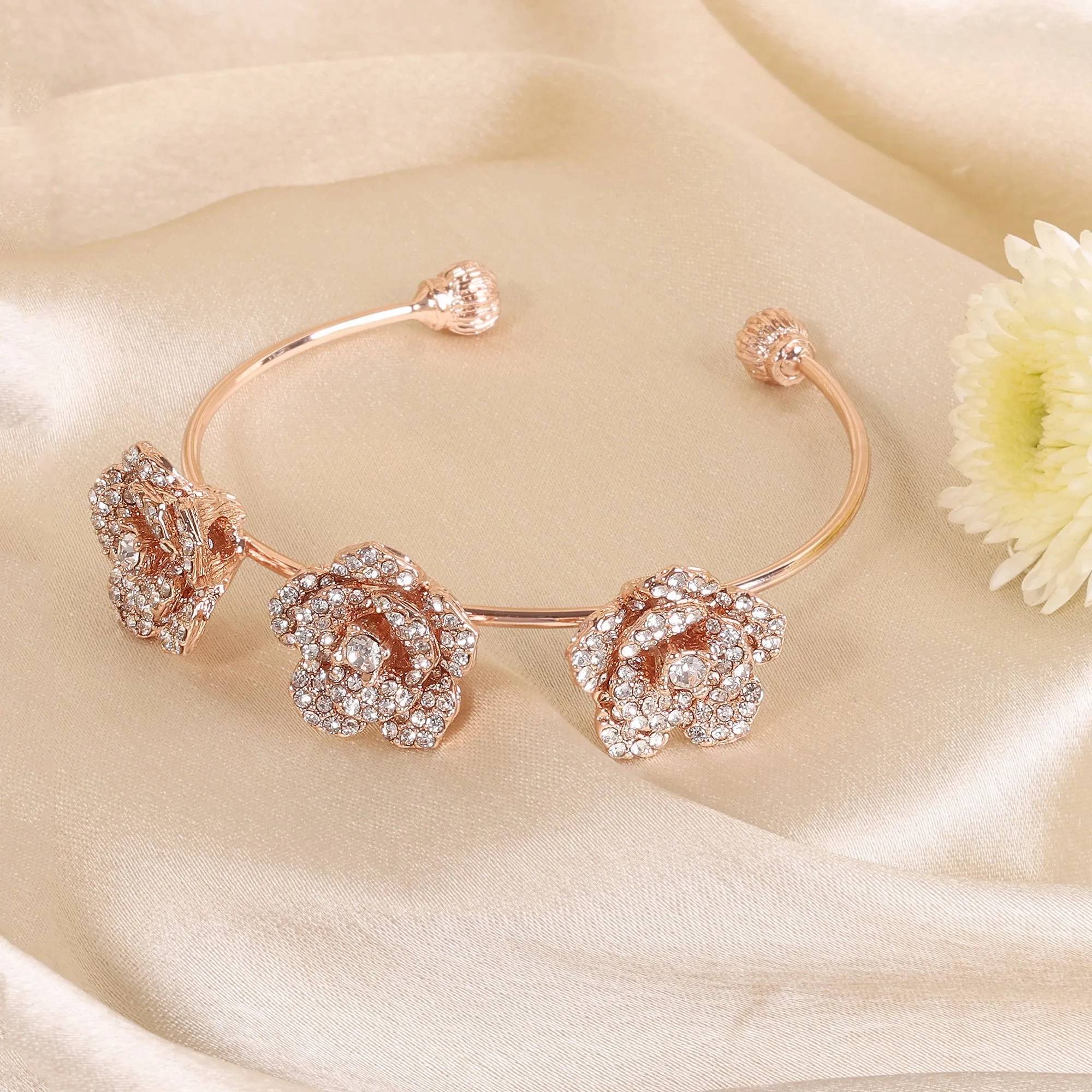 Estele Rose Collectiona??? Sophisticated Rose Motif Cuff Bracelet: Premium Rosegold Plated with Beautiful Floral Designa??? Ideal Jewelry for Elegant Looks