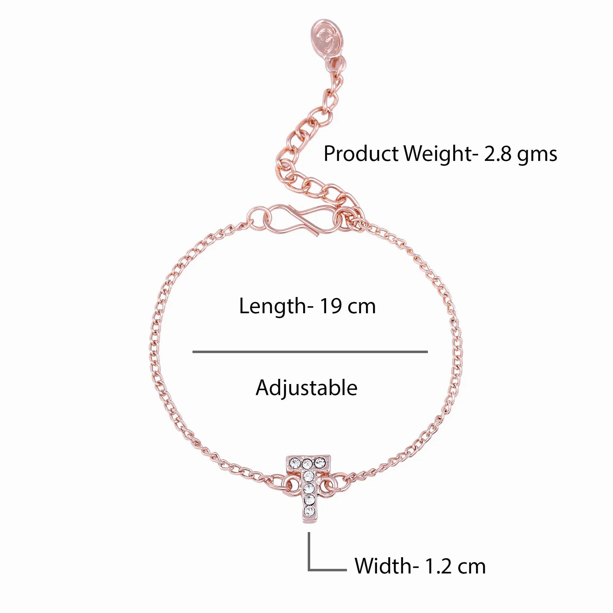 Estele Rose Gold Plated Captivating Medium 'T' Letter Bracelet with Crystals for Women