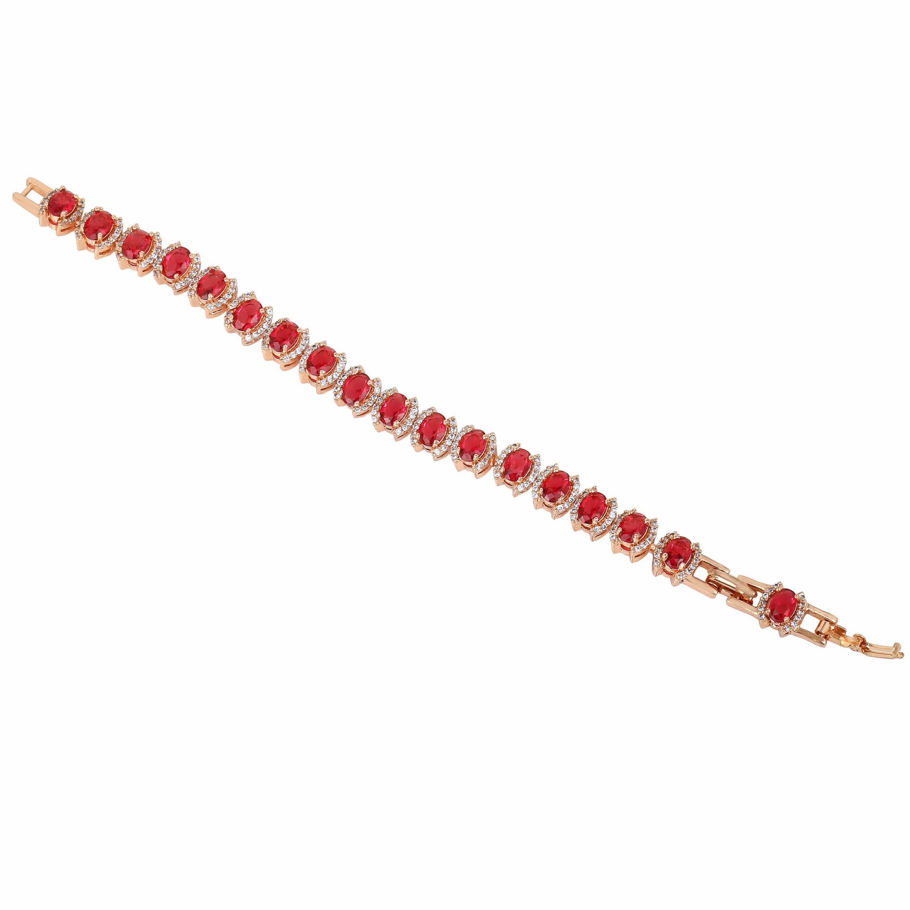 Estele Rose Gold Plated CZ Dazzling Bracelet with Tourmaline Pink Stones for Women
