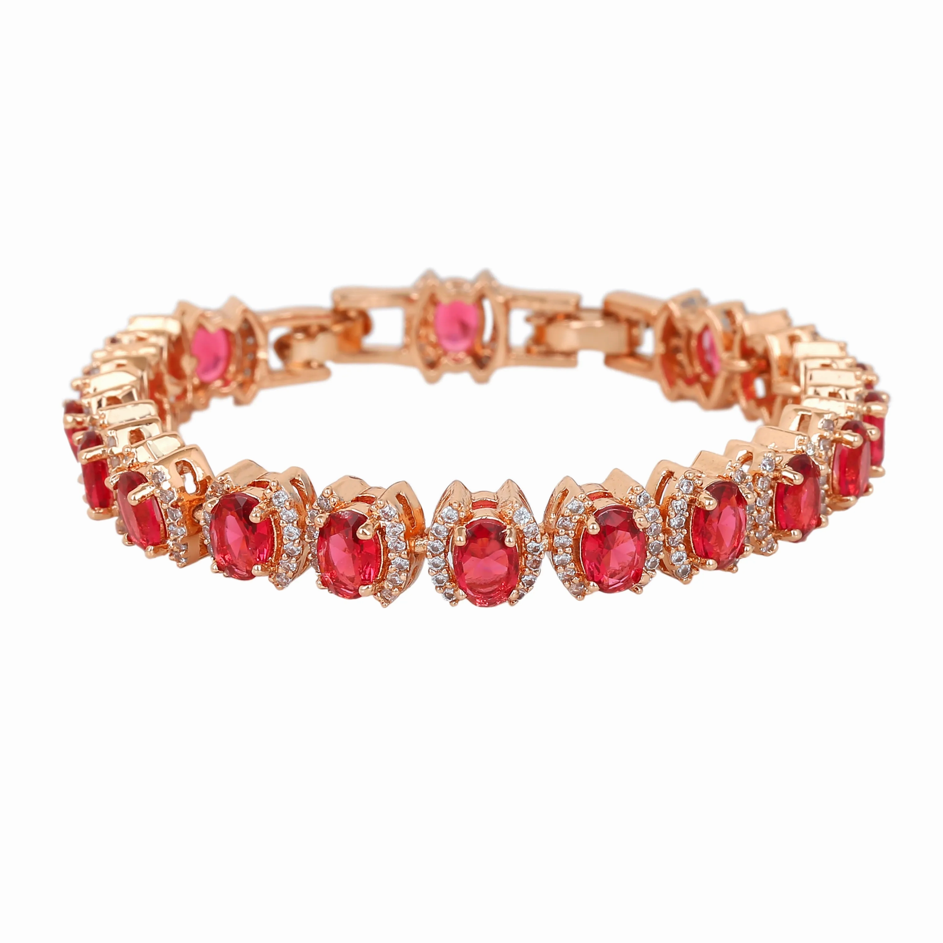 Estele Rose Gold Plated CZ Dazzling Bracelet with Tourmaline Pink Stones for Women