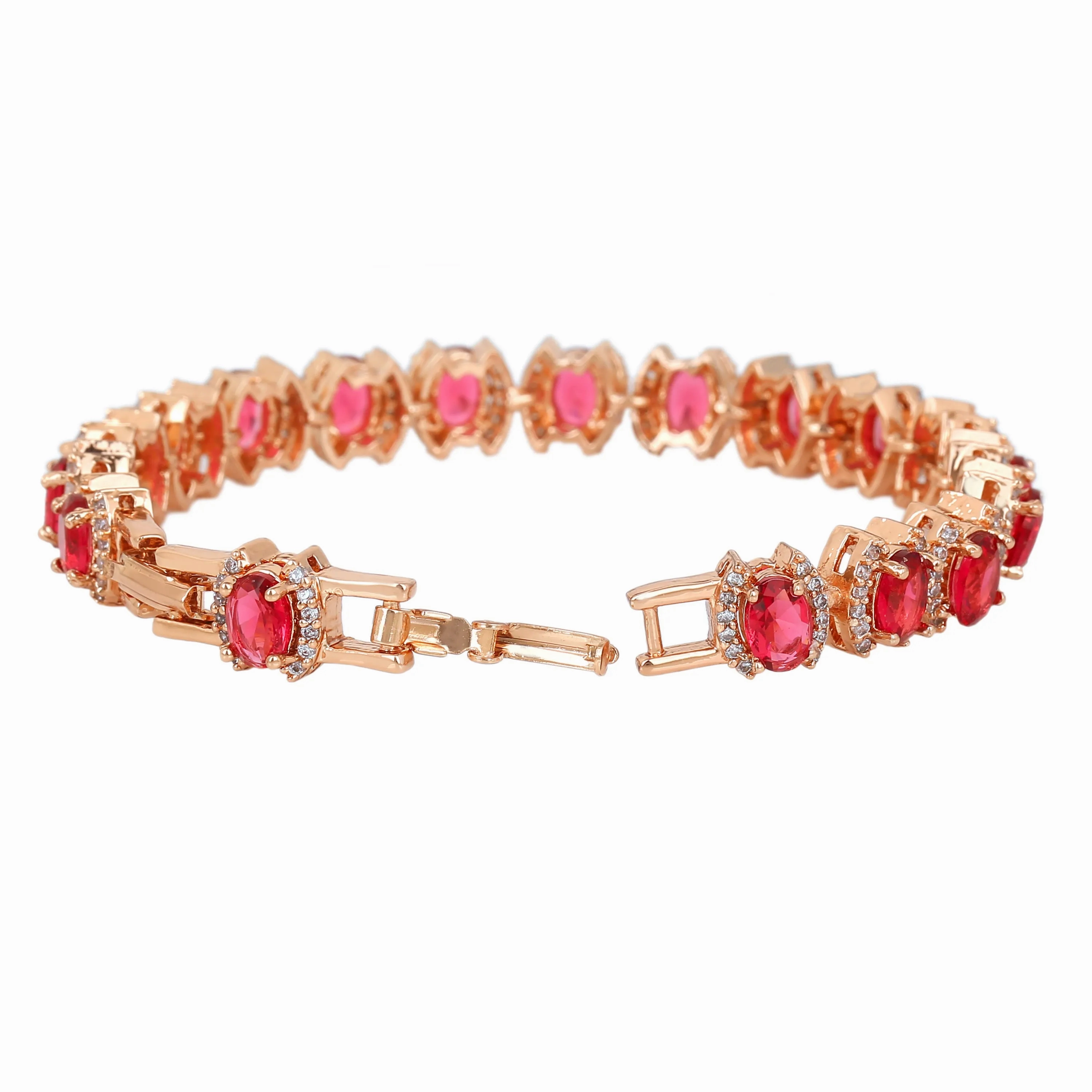 Estele Rose Gold Plated CZ Dazzling Bracelet with Tourmaline Pink Stones for Women