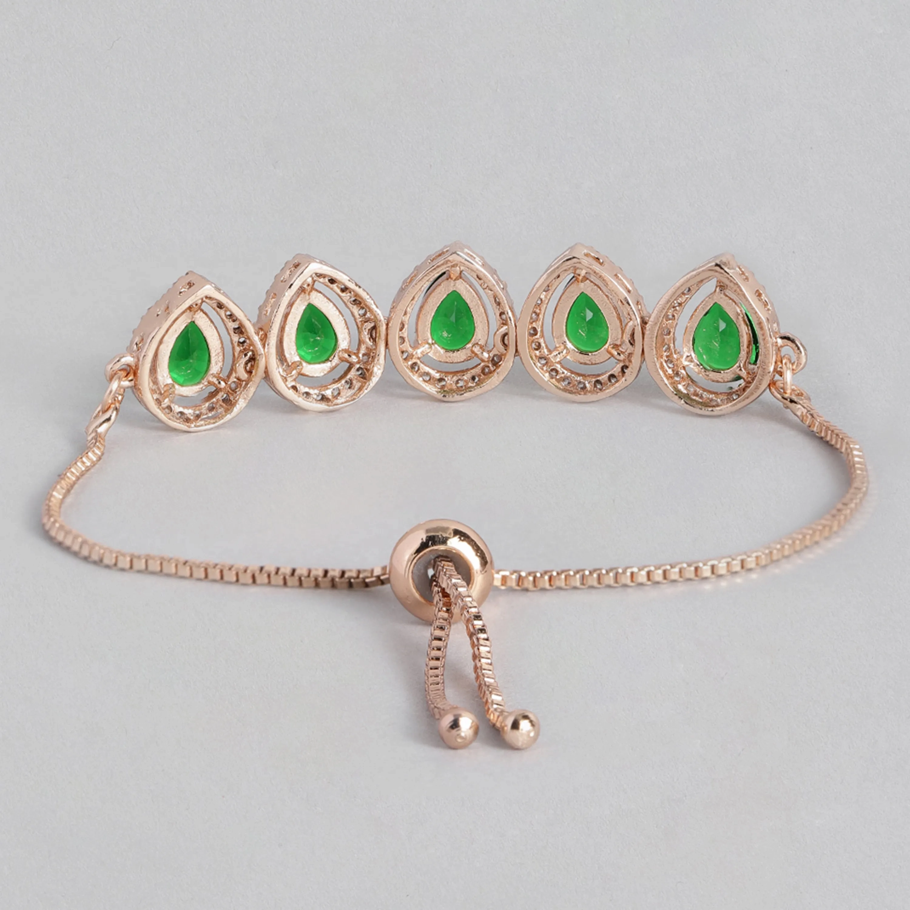 Estele Rose Gold Plated CZ Precious Pears Bracelet with Emerald Crystals for Women