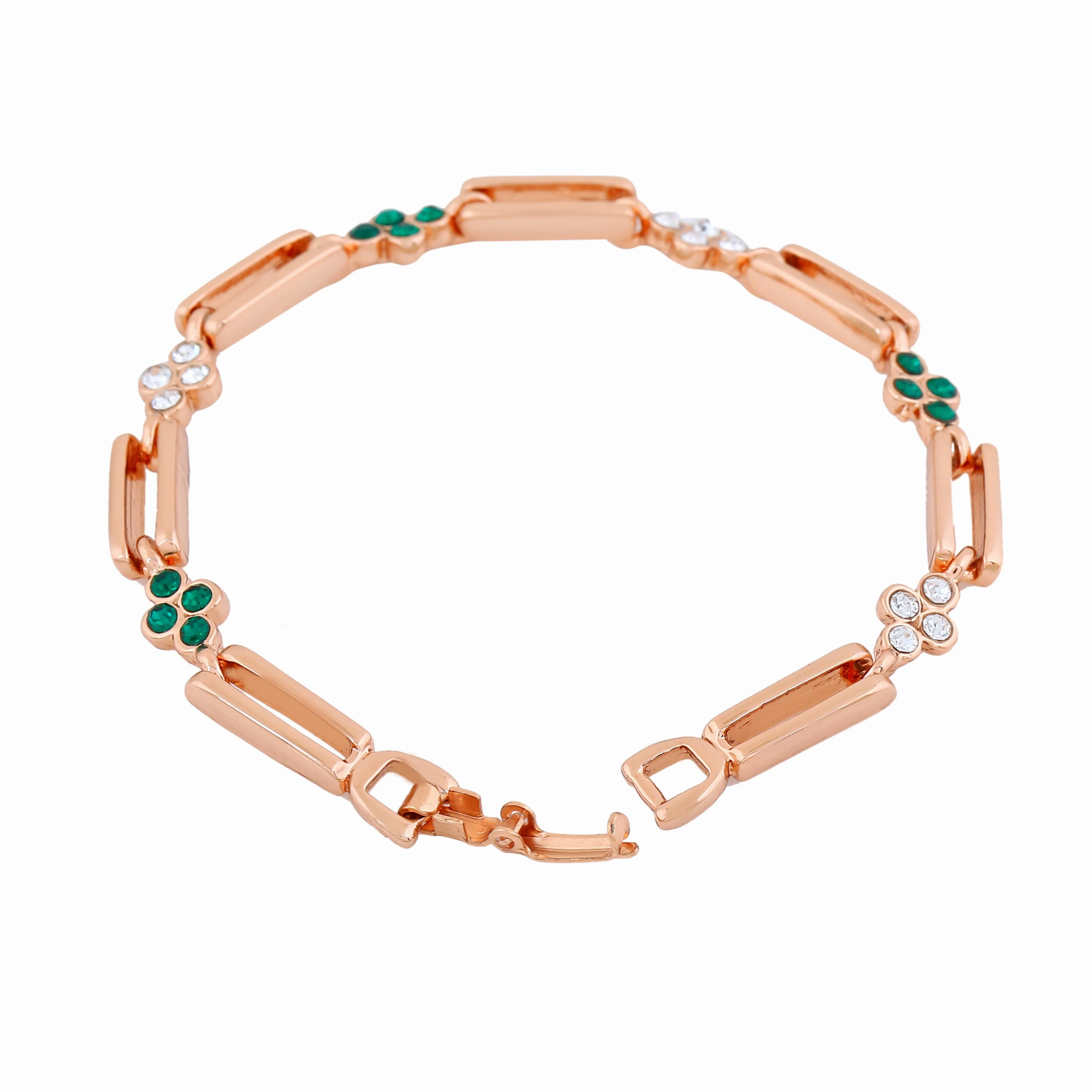 Estele Rose Gold Plated Flower Designer Link Bracelet with Crystals for Women