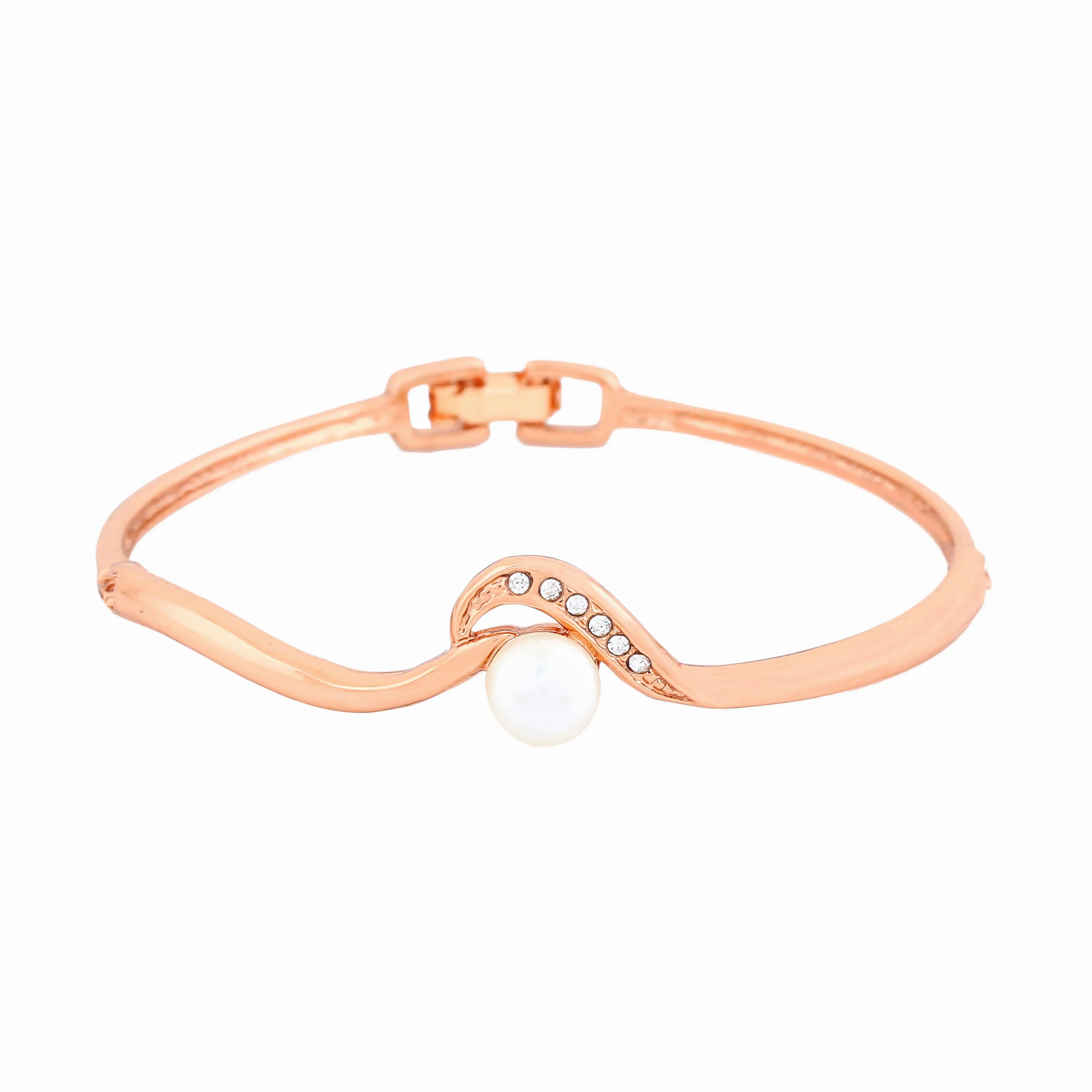 Estele Rose Gold Plated Sparkling Pearl Bracelet for Women