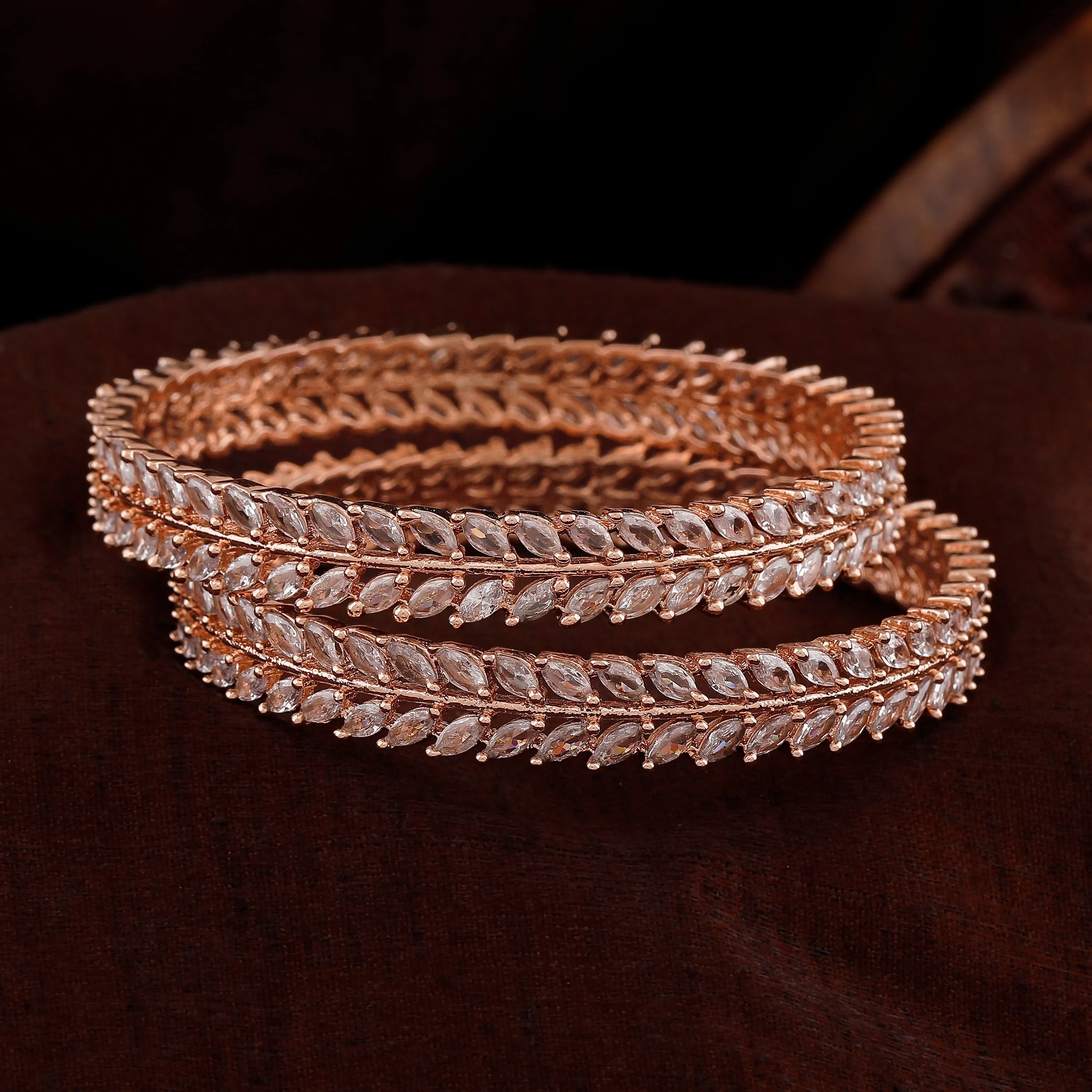 Estele Rosegold Plated Charming White American Diamond Bangles|Available Sizes in 2:6 &amp; 2:8|A Dazzling Choice for Modern Women