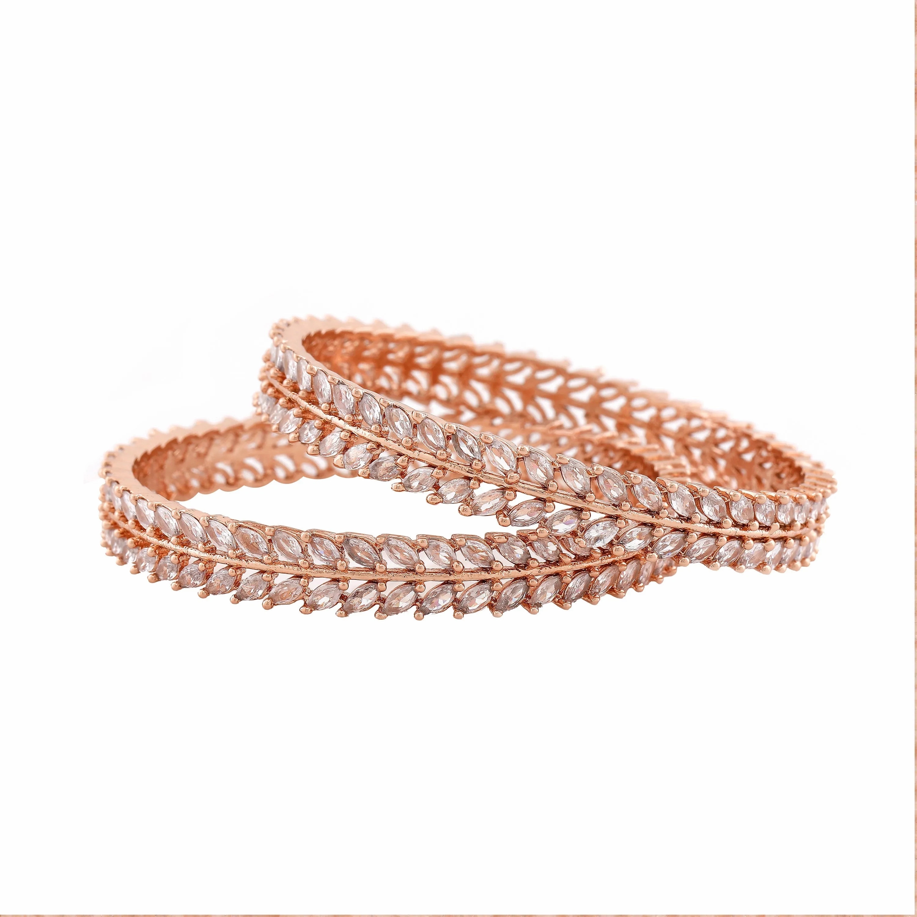 Estele Rosegold Plated Charming White American Diamond Bangles|Available Sizes in 2:6 &amp; 2:8|A Dazzling Choice for Modern Women