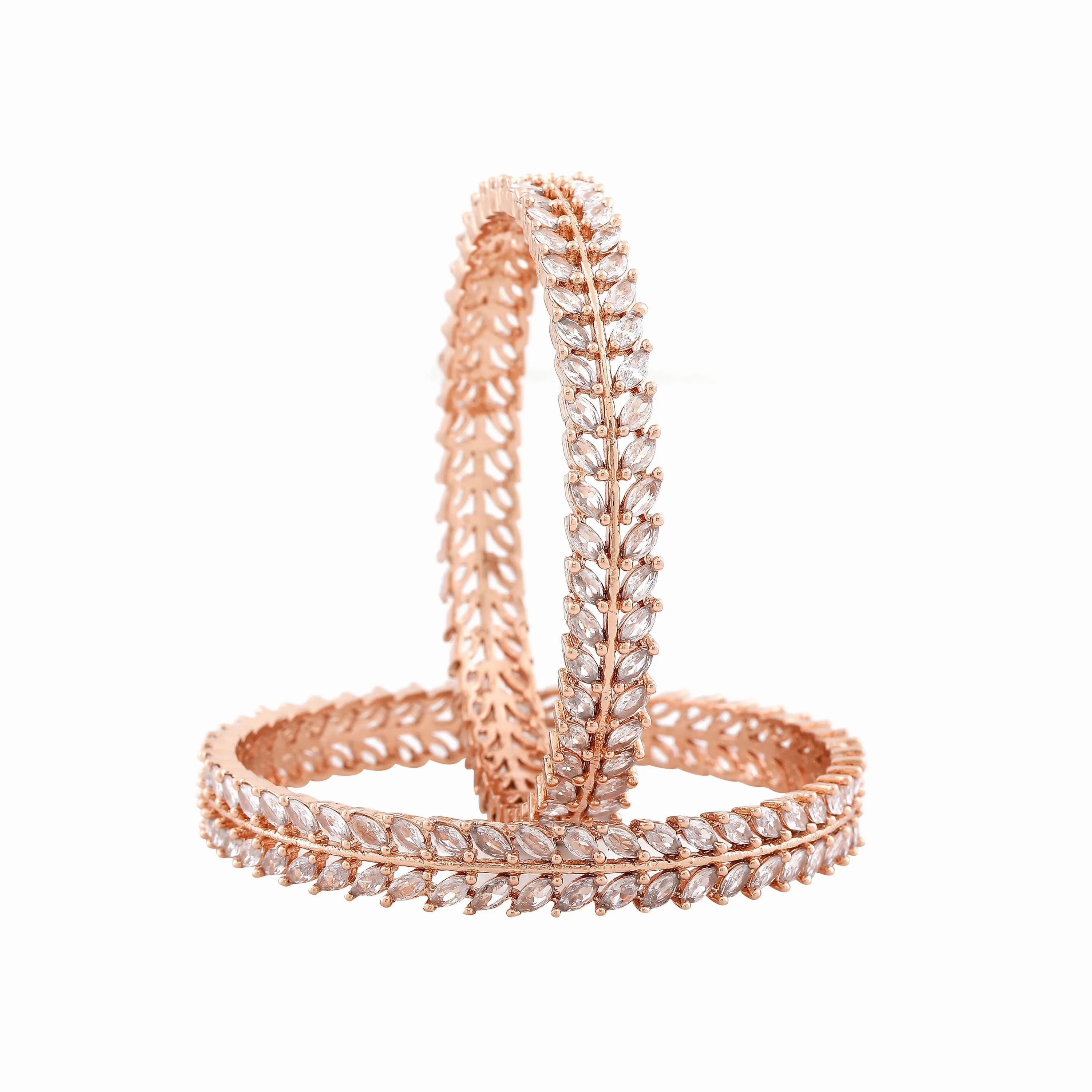 Estele Rosegold Plated Charming White American Diamond Bangles|Available Sizes in 2:6 &amp; 2:8|A Dazzling Choice for Modern Women