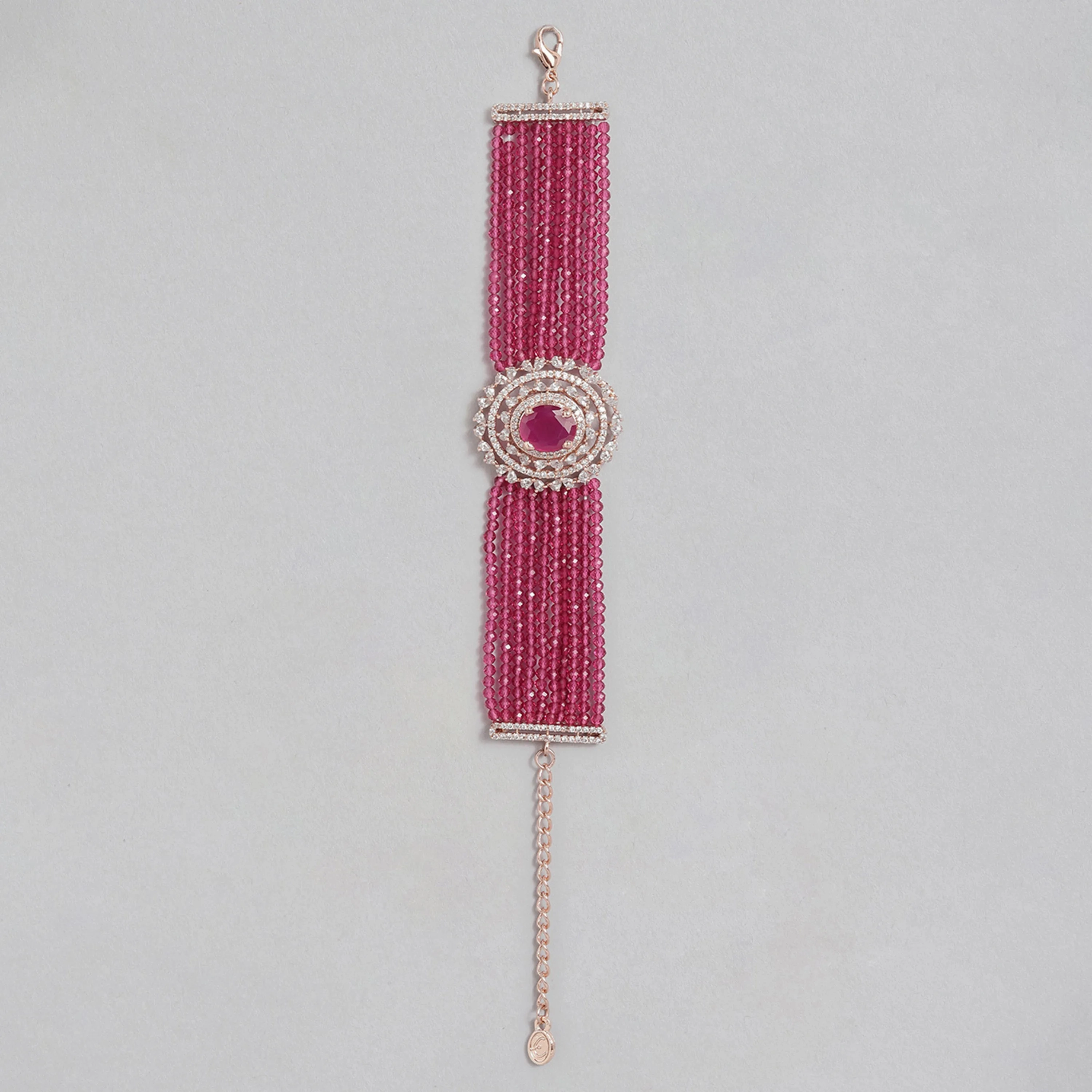 Estele Rosegold Plated CZ Gorgeous Multi-Layered Bracelet with Ruby Stones for Women