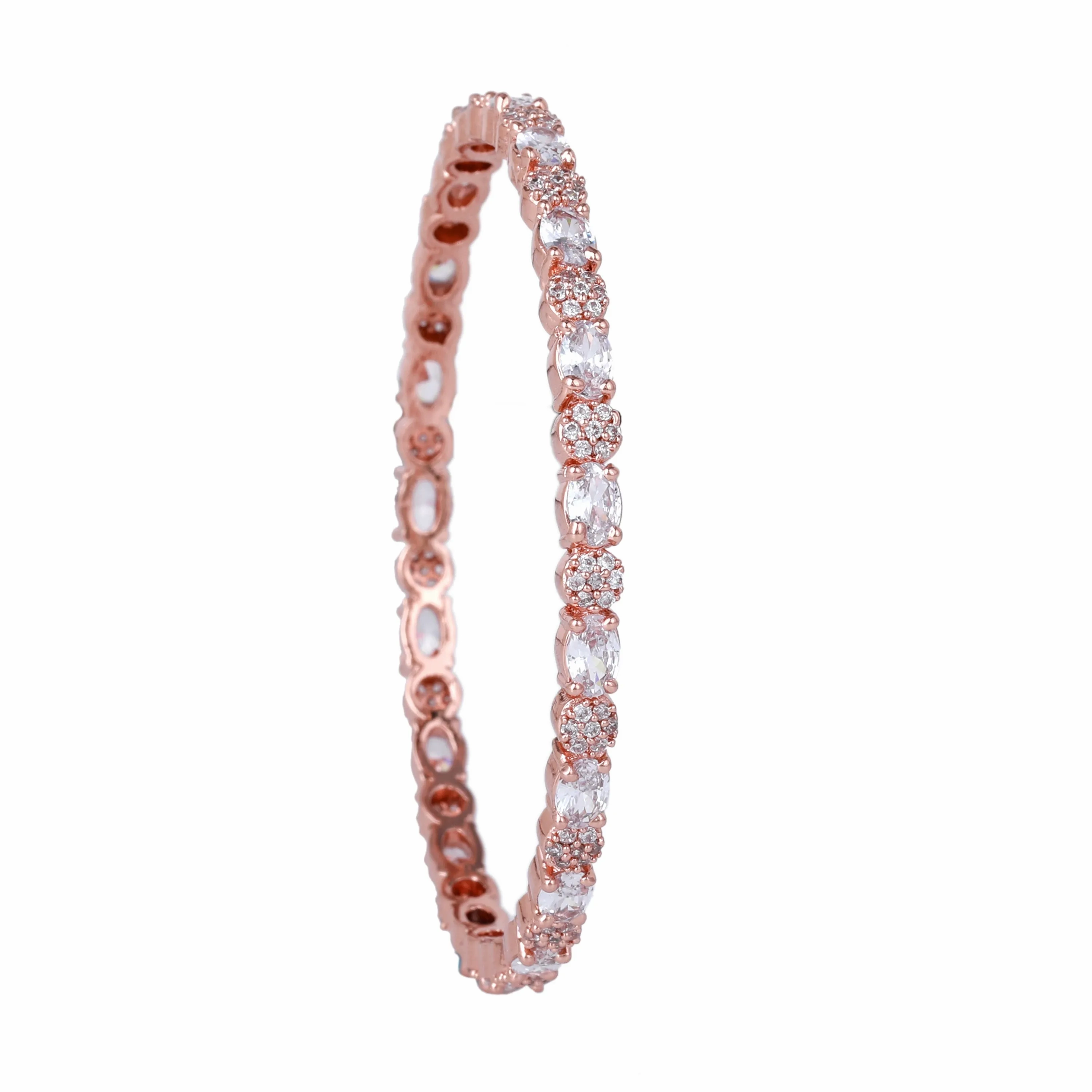 Estele Rosegold Plated Eye-Catching White American Diamond Bangles|Available in 2:4, 2:6, &amp; 2:8 Sizes|A Timeless Look for Women
