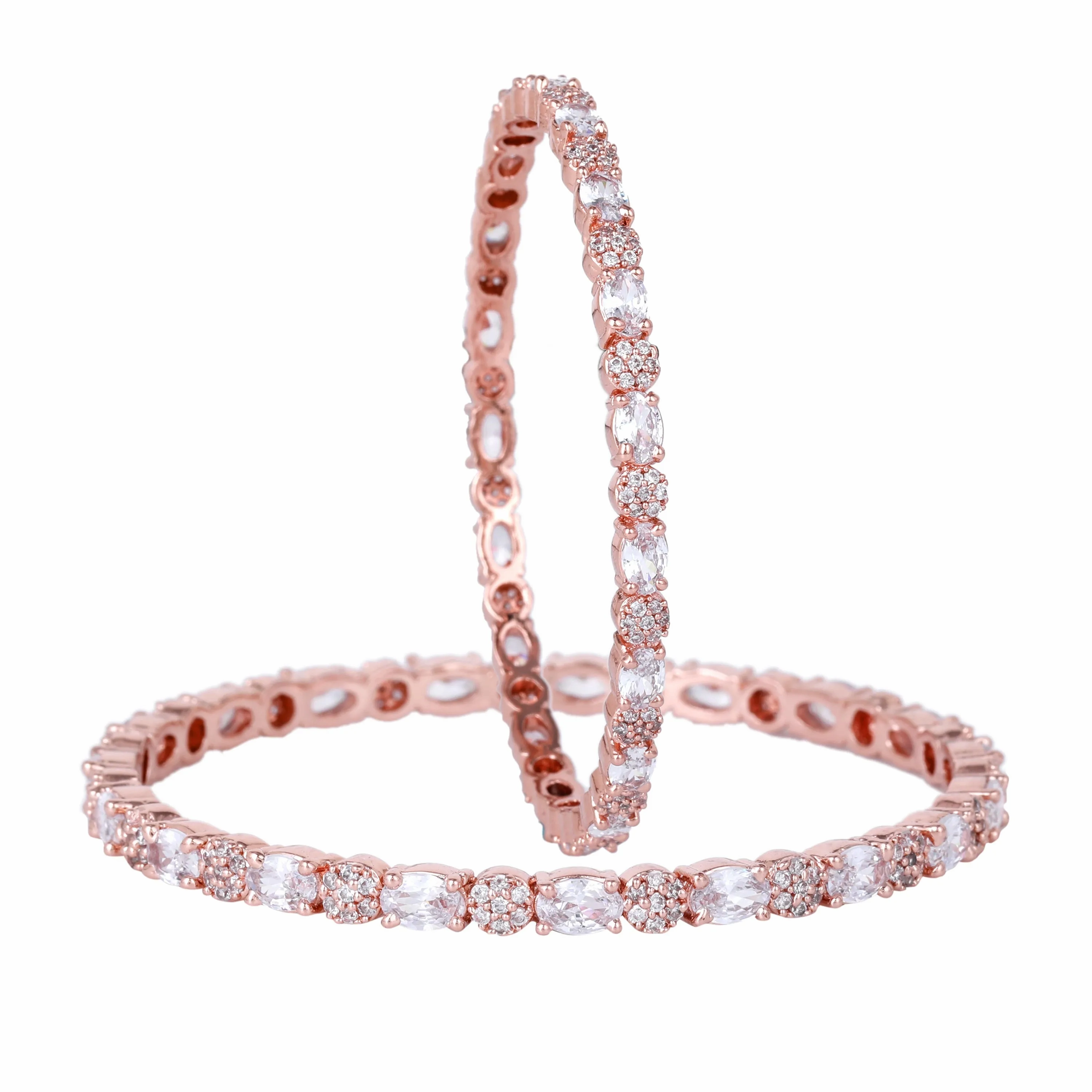 Estele Rosegold Plated Eye-Catching White American Diamond Bangles|Available in 2:4, 2:6, &amp; 2:8 Sizes|A Timeless Look for Women