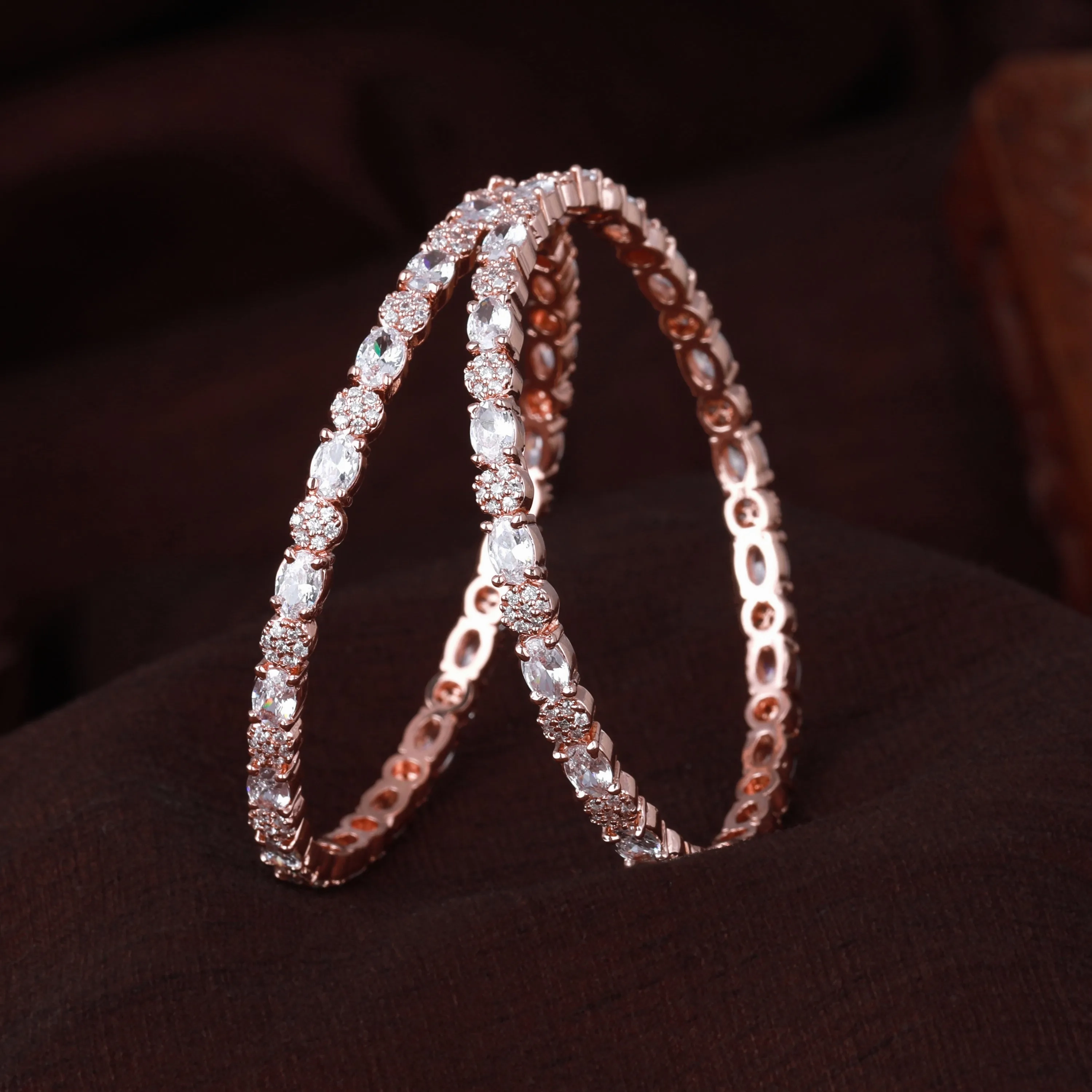 Estele Rosegold Plated Eye-Catching White American Diamond Bangles|Available in 2:4, 2:6, &amp; 2:8 Sizes|A Timeless Look for Women