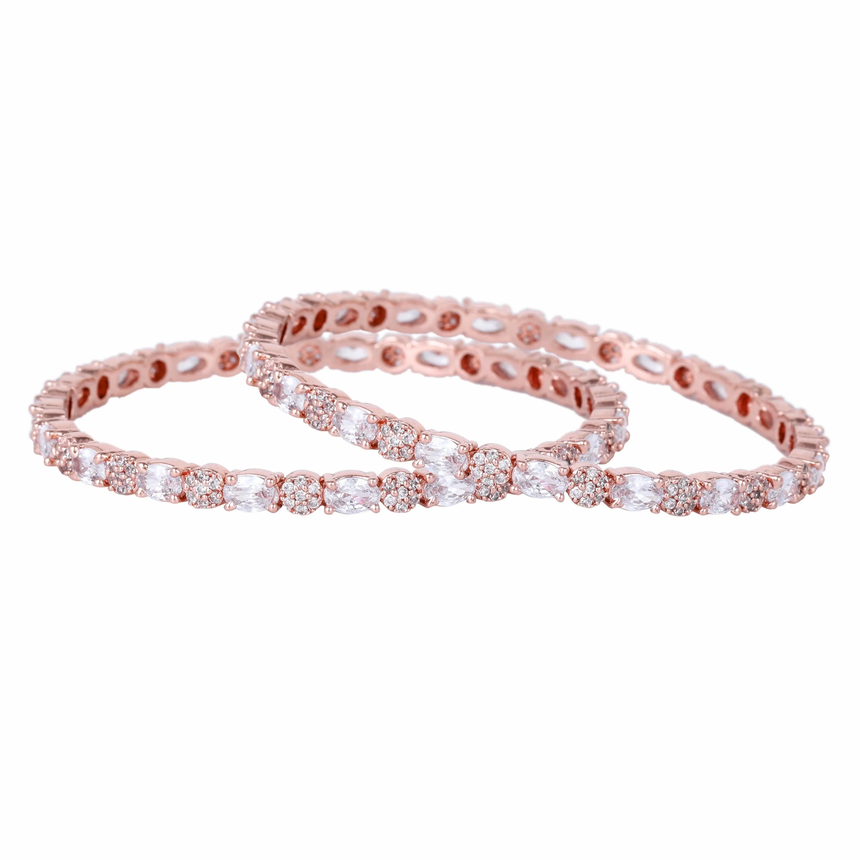 Estele Rosegold Plated Eye-Catching White American Diamond Bangles|Available in 2:4, 2:6, &amp; 2:8 Sizes|A Timeless Look for Women