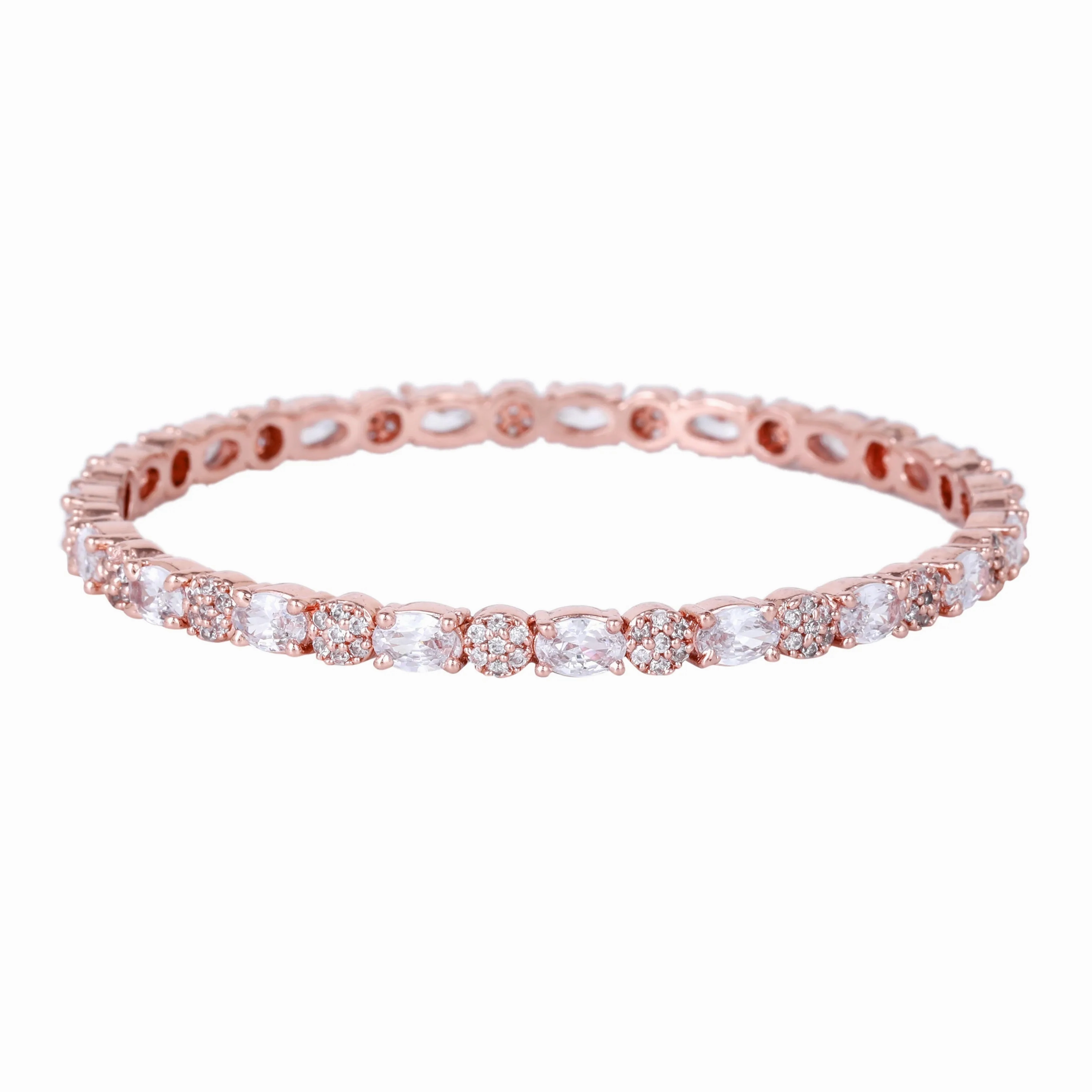 Estele Rosegold Plated Eye-Catching White American Diamond Bangles|Available in 2:4, 2:6, &amp; 2:8 Sizes|A Timeless Look for Women