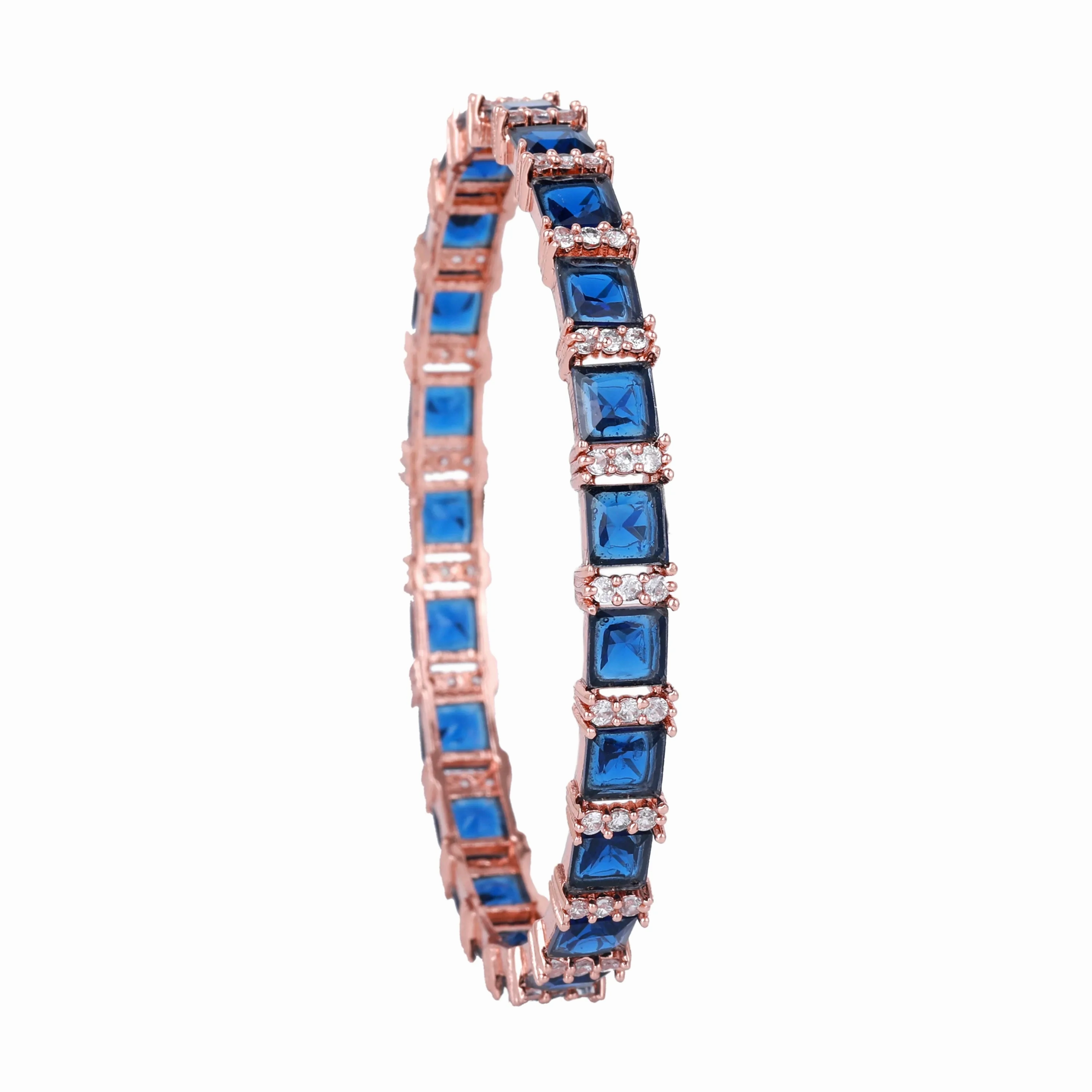 Estele Rosegold Plated Gorgeous Blue American Diamond Bangles Set for Women | Sizes 2:4, 2:6 &amp; 2:8 | A Must-Have Accessory for All Occasions