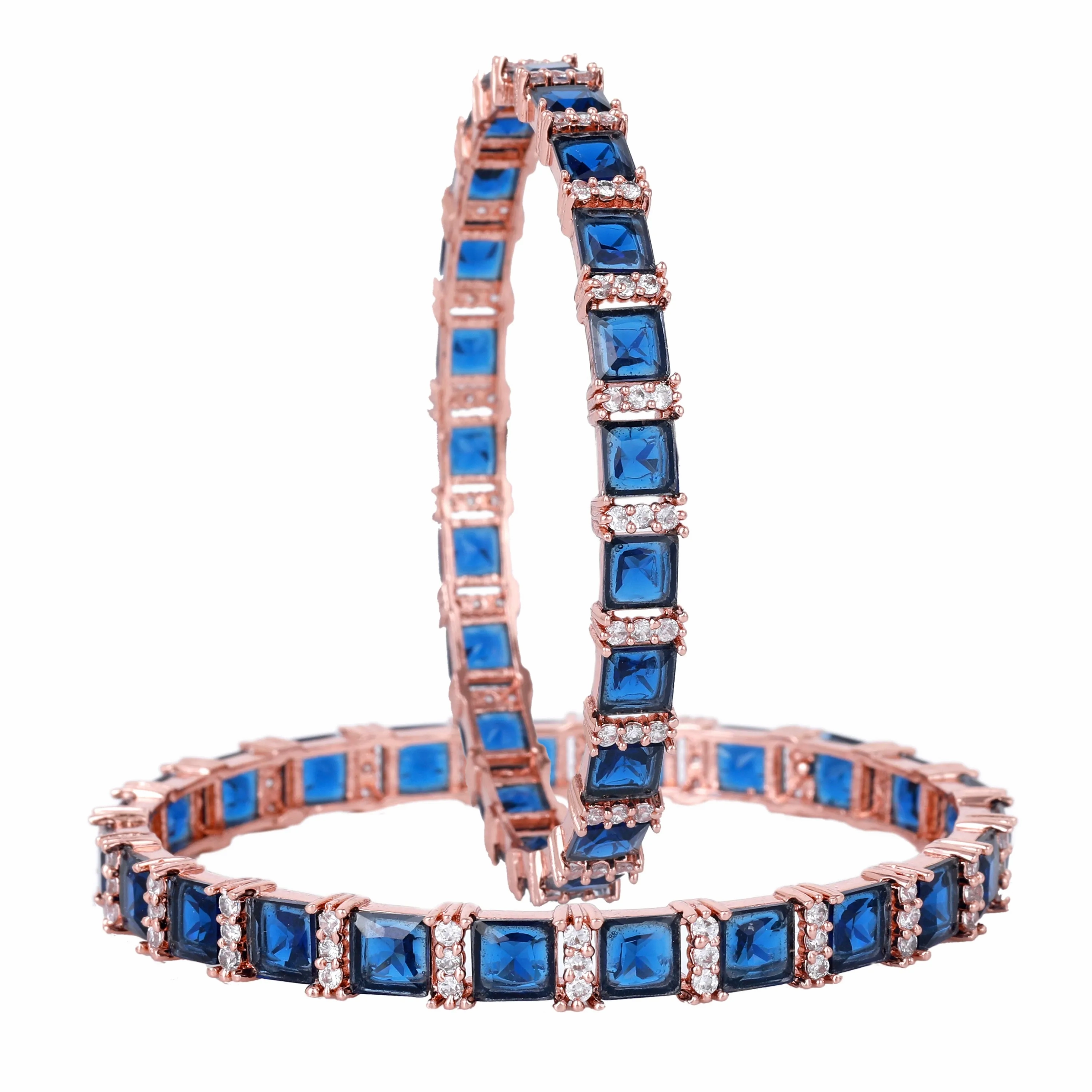 Estele Rosegold Plated Gorgeous Blue American Diamond Bangles Set for Women | Sizes 2:4, 2:6 &amp; 2:8 | A Must-Have Accessory for All Occasions