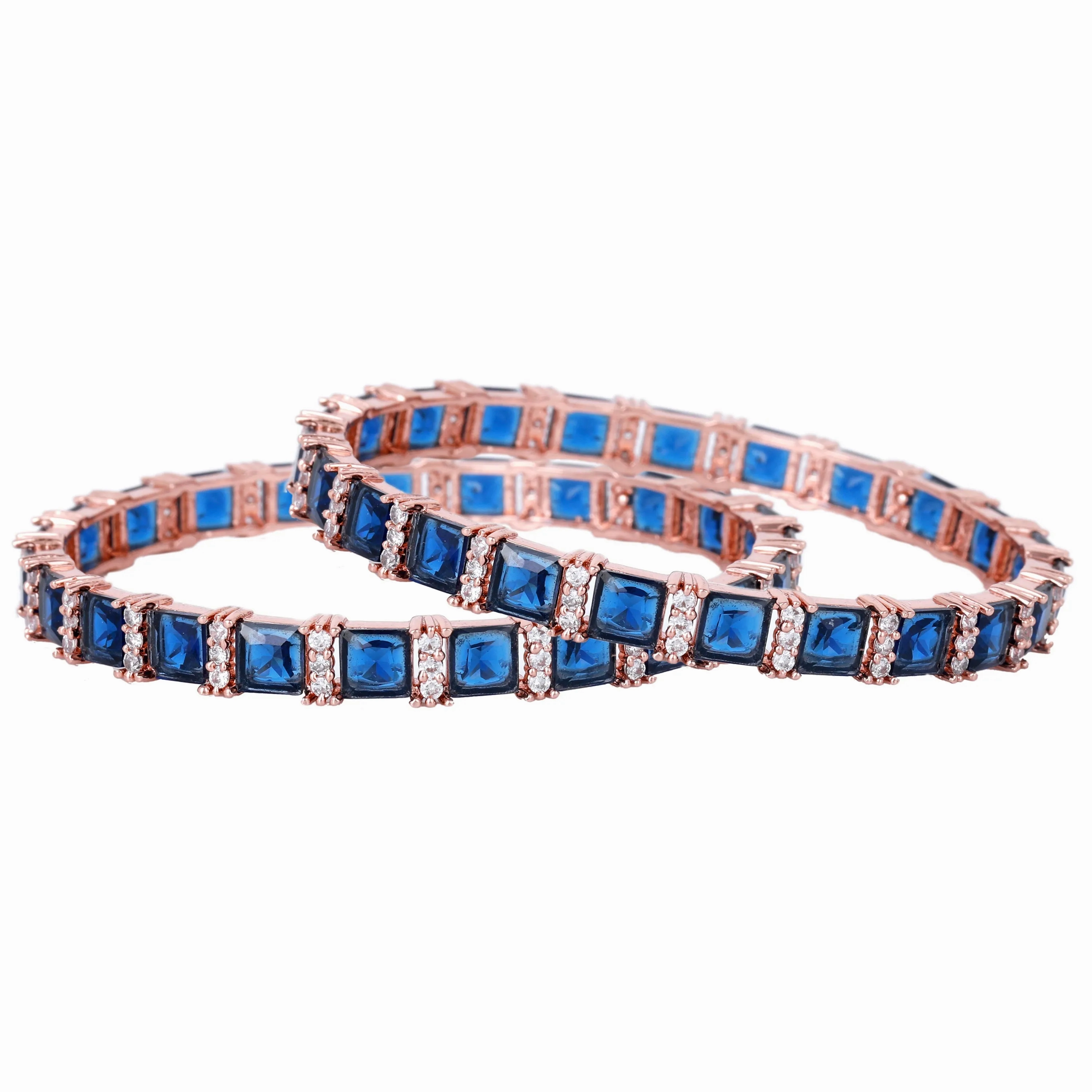 Estele Rosegold Plated Gorgeous Blue American Diamond Bangles Set for Women | Sizes 2:4, 2:6 &amp; 2:8 | A Must-Have Accessory for All Occasions