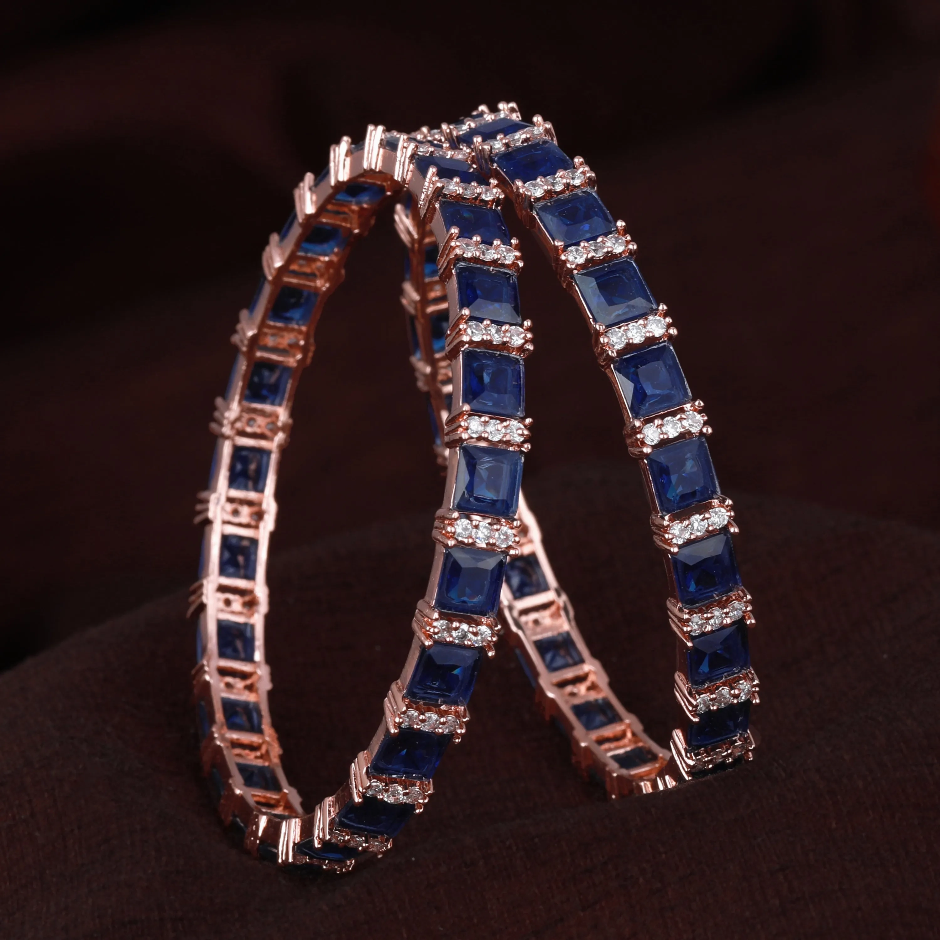 Estele Rosegold Plated Gorgeous Blue American Diamond Bangles Set for Women | Sizes 2:4, 2:6 &amp; 2:8 | A Must-Have Accessory for All Occasions