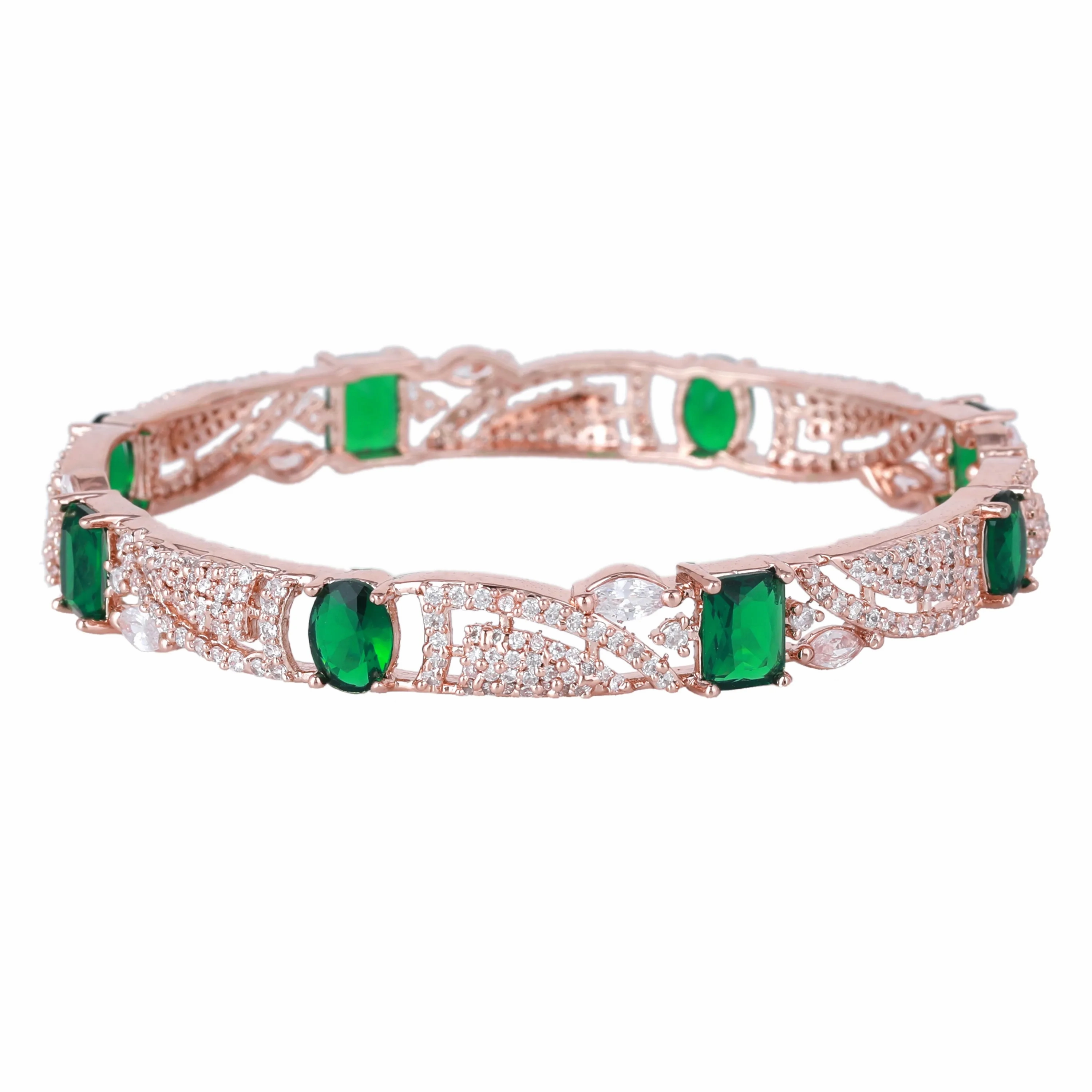 Estele Rosegold Plated Luxurious Green American Diamond Bangles |Available in 2:4, 2:6 &amp; 2:8 Sizes|Perfect Blend of Glamour &amp; Elegance for Women