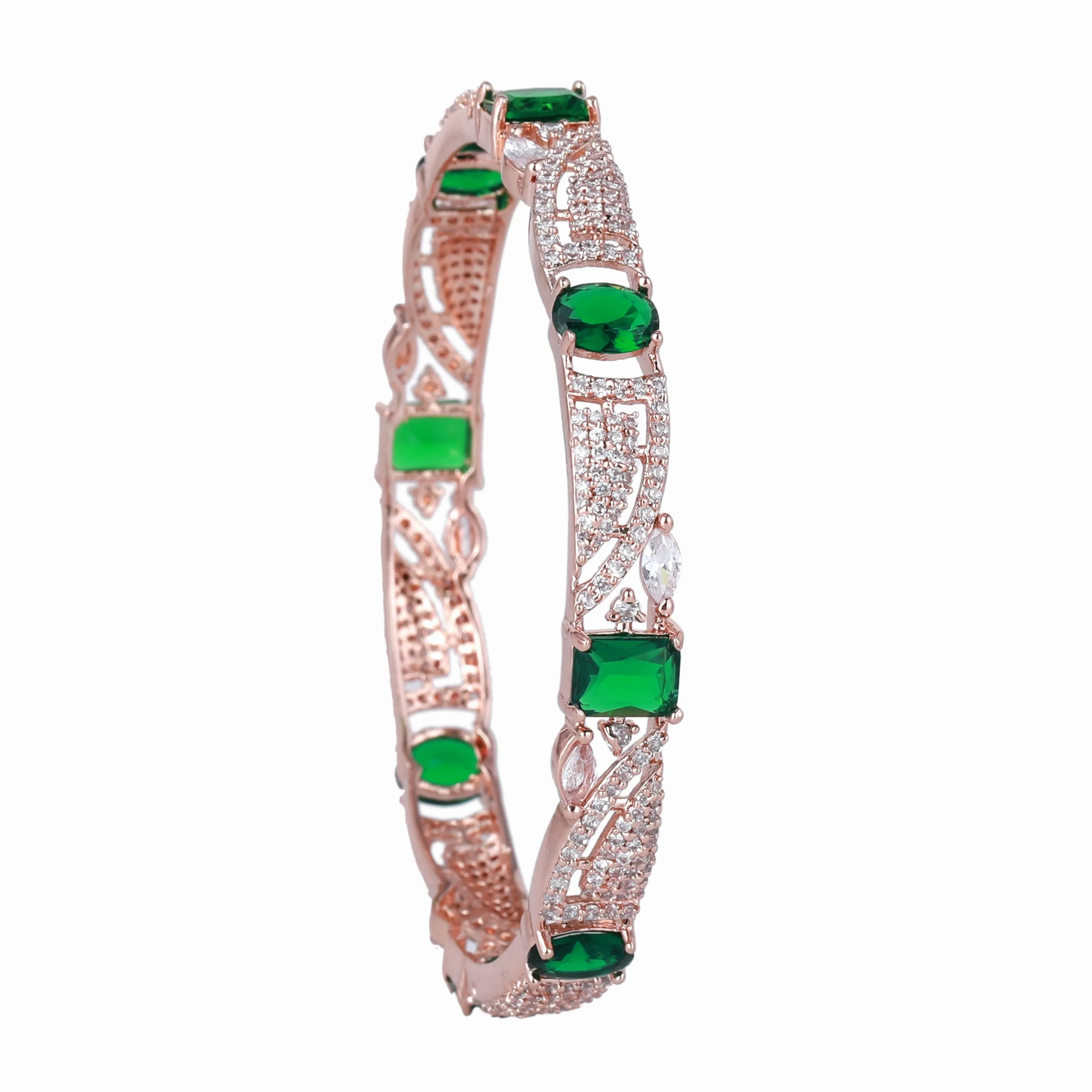 Estele Rosegold Plated Luxurious Green American Diamond Bangles |Available in 2:4, 2:6 &amp; 2:8 Sizes|Perfect Blend of Glamour &amp; Elegance for Women