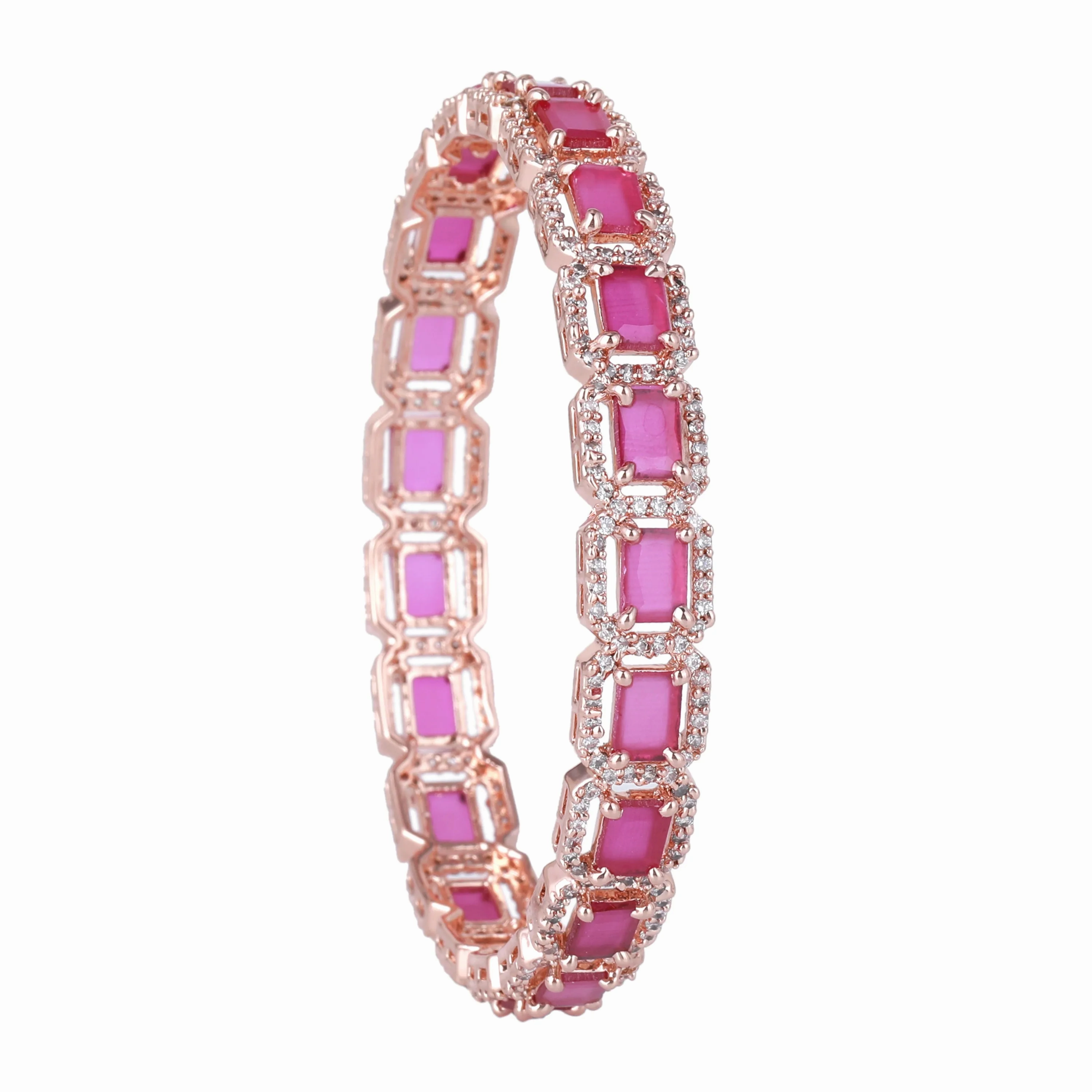 Estele Rosegold Plated Luxurious Ruby American Diamond Bangles | Available Sizes 2:4, 2:6 &amp; 2:8|A Radiant Choice for Womens Jewelry Collection
