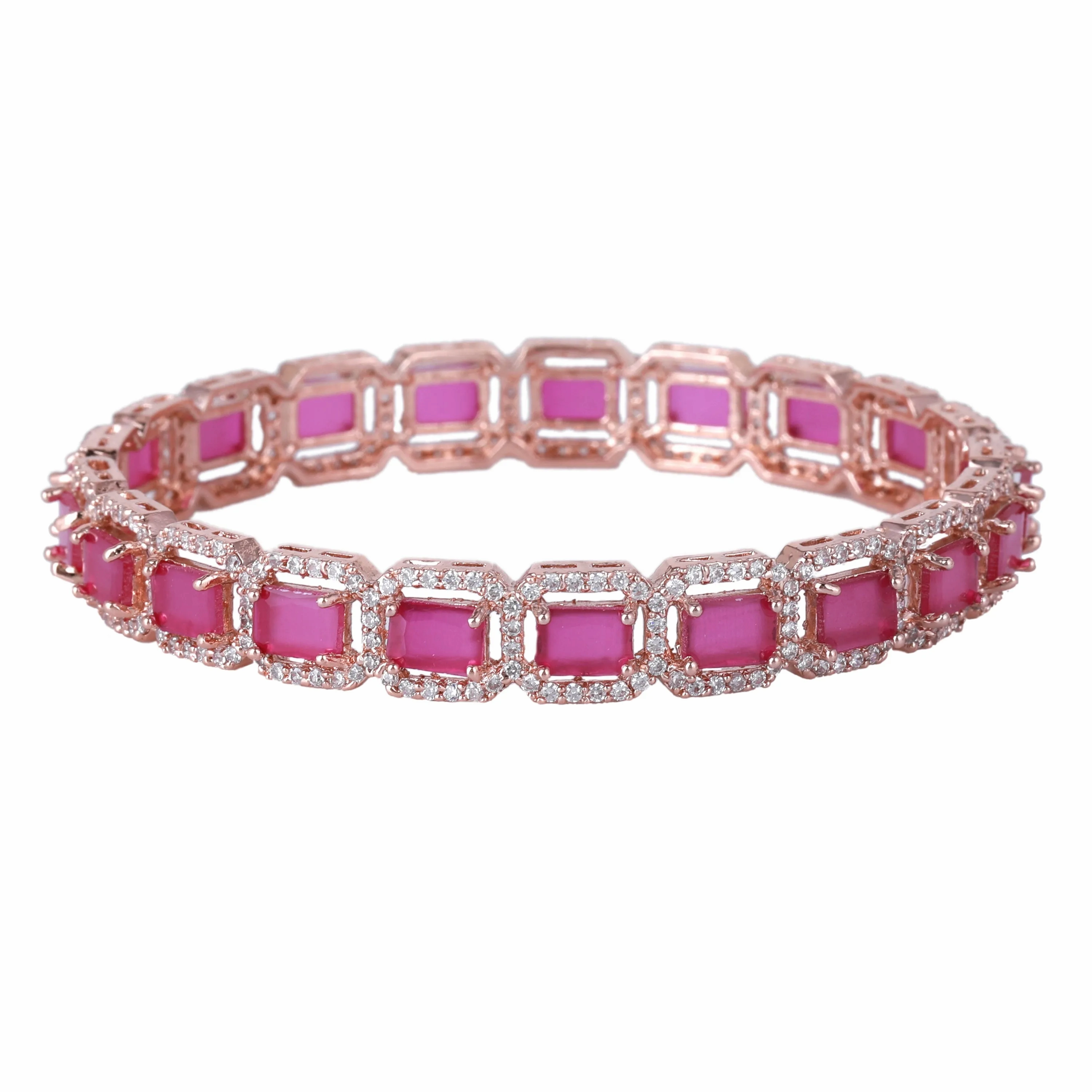 Estele Rosegold Plated Luxurious Ruby American Diamond Bangles | Available Sizes 2:4, 2:6 &amp; 2:8|A Radiant Choice for Womens Jewelry Collection