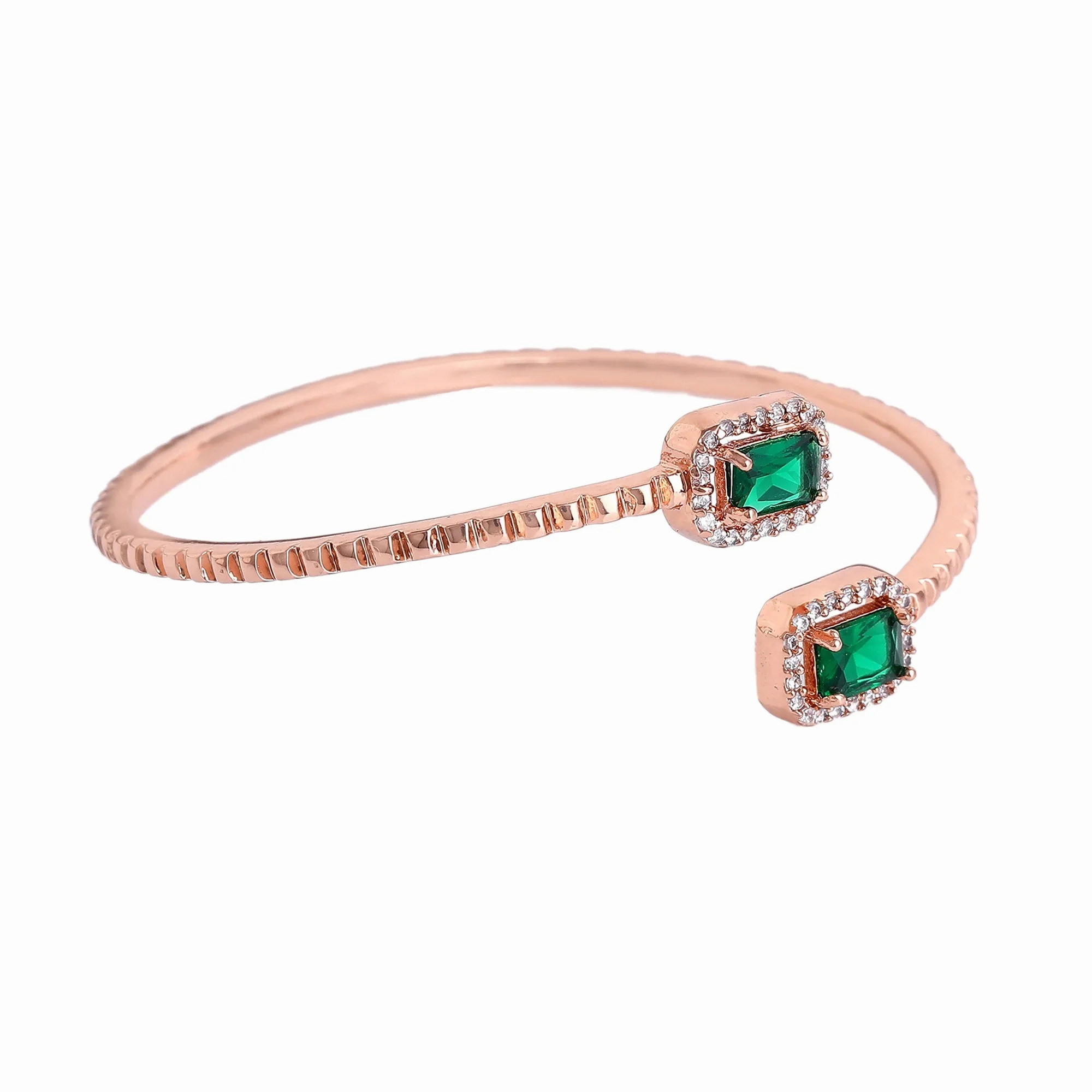 Estele Rosegold Plated Minimalist Lightweight Kada Bracelet with Dazzling Green Diamonds|Beautiful Jewelry for Women